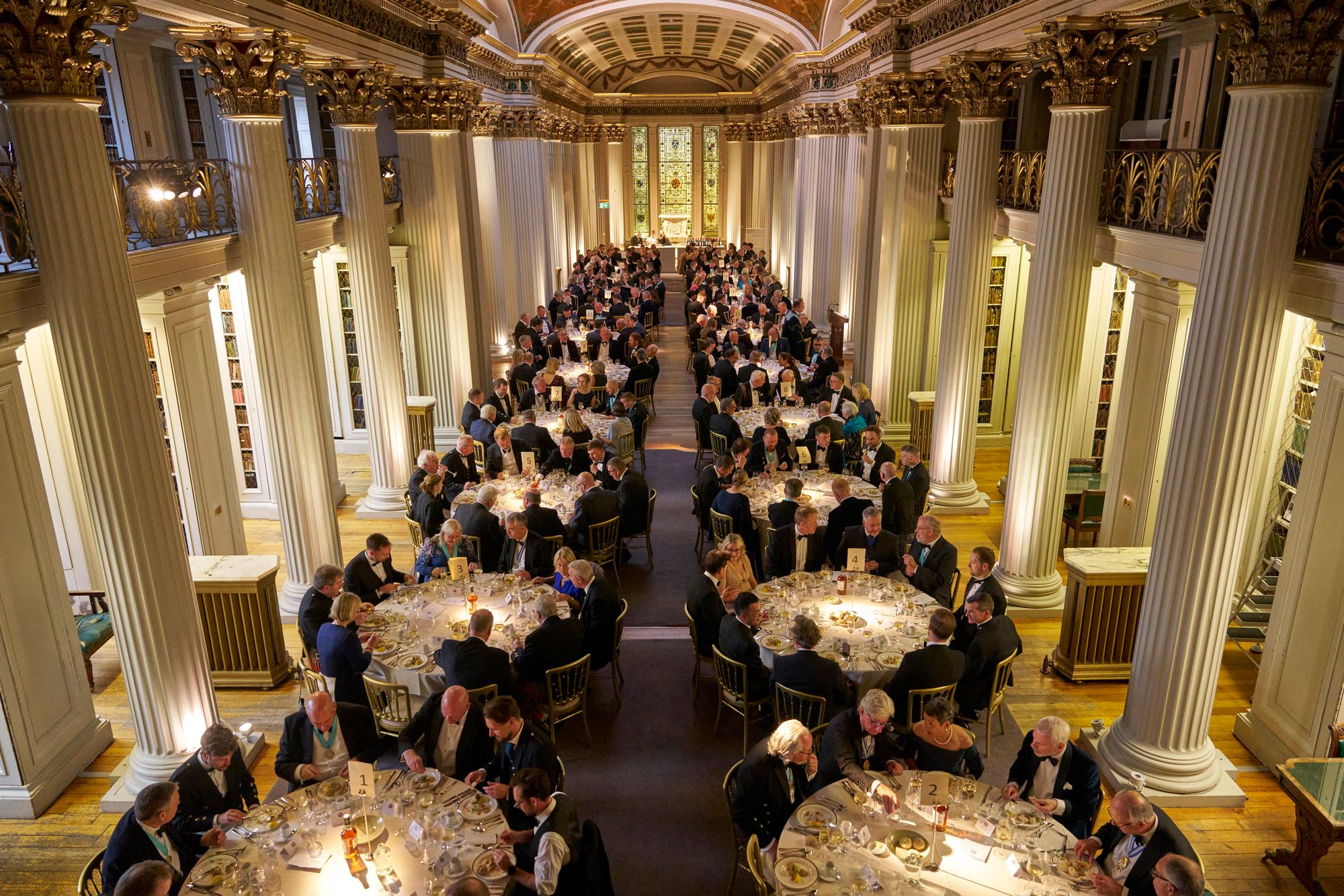 Dinner in the library hall, seen from above