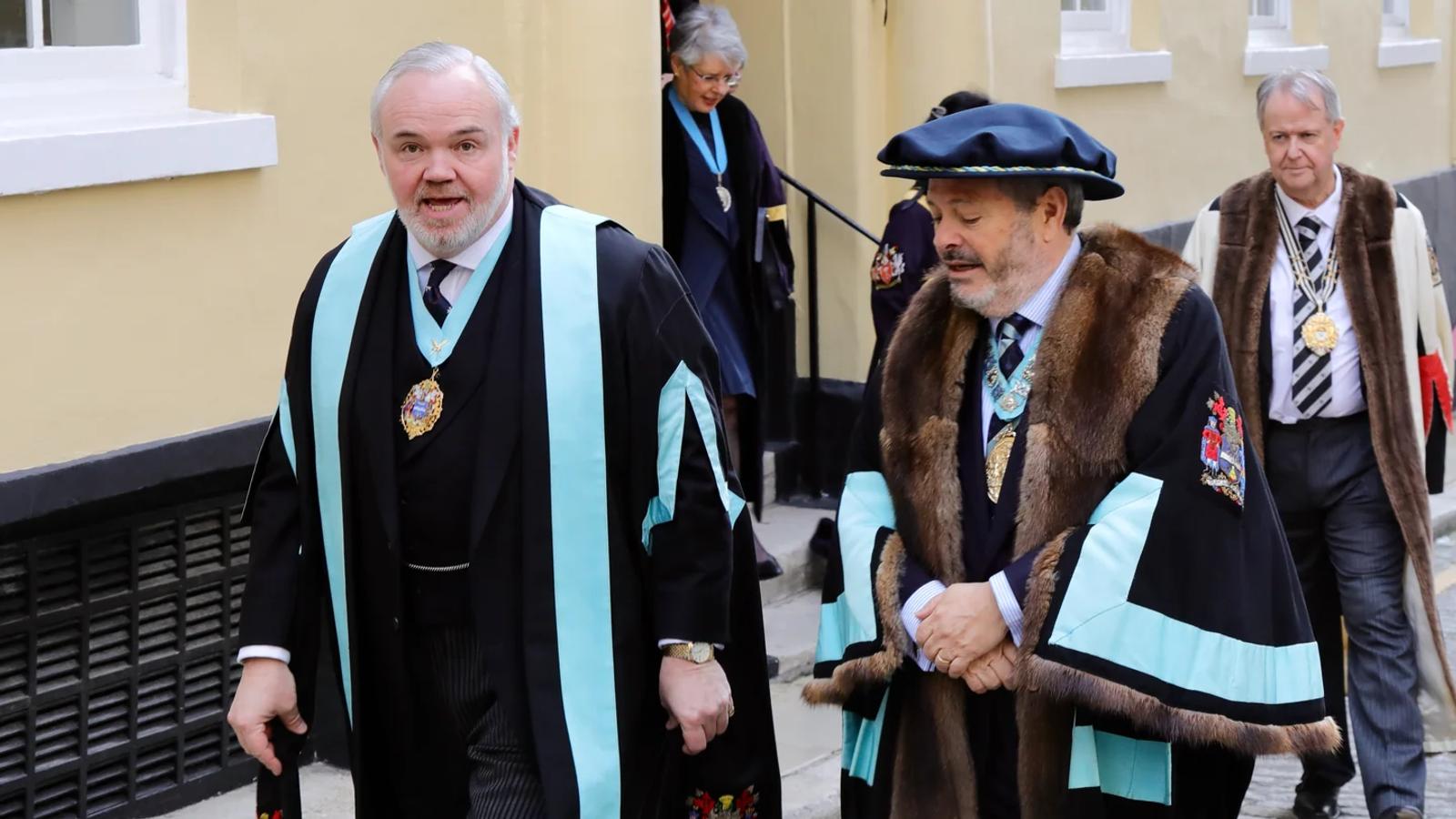 Company representatives in ceremonial dress outside St Paul’s Cathedral.