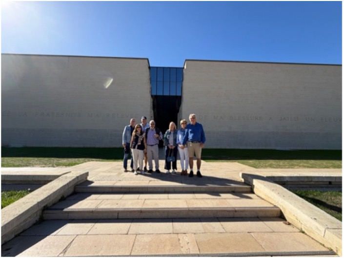 The group on the steps of the Mémorial de Caen