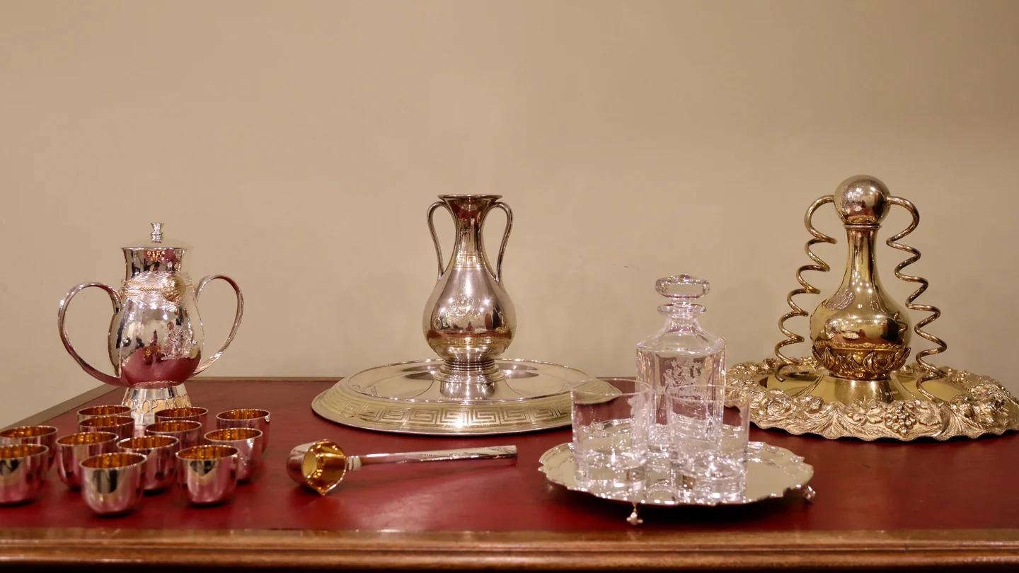 Silver vessels and a decanter from the Company’s collection.