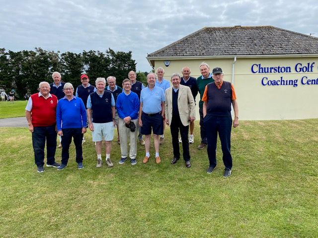 Members of the Distillers’ Golf Society on the lawn outside the Churston Golf Coaching Centre.