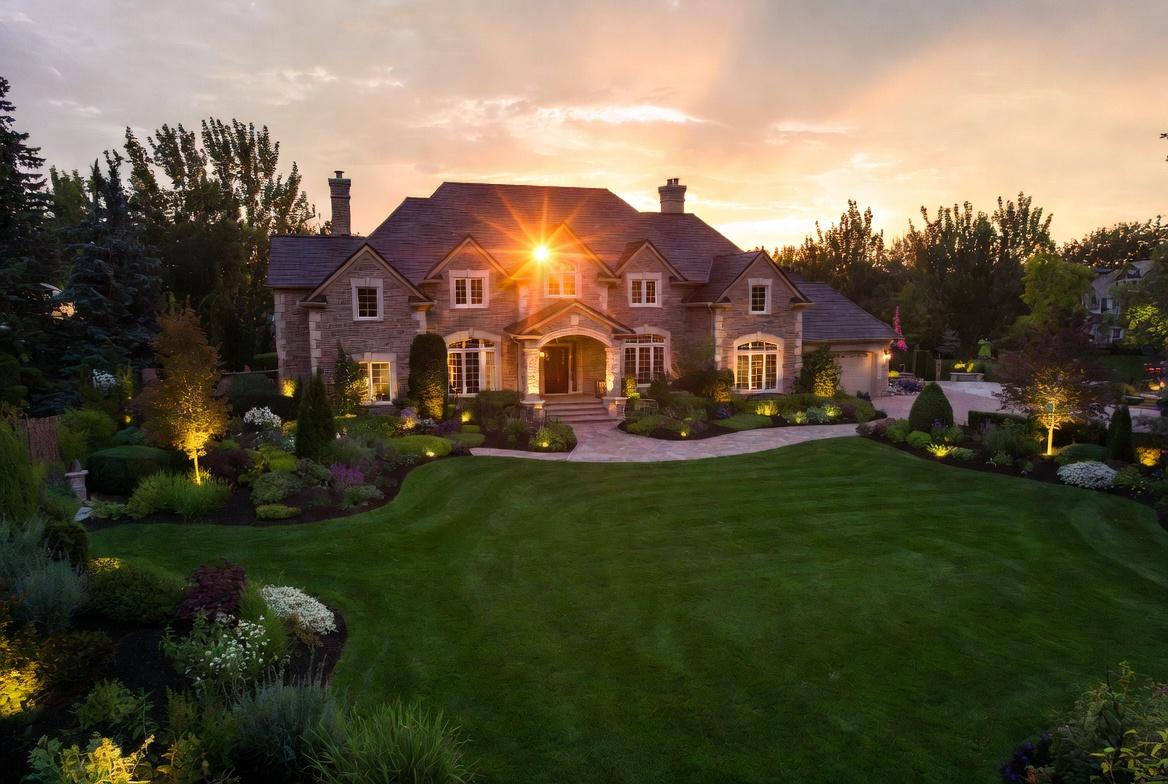 A residential property with professional landscaping and lawn care