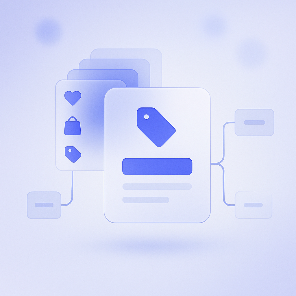 Diagram organizing product tags into three layers: category, use case, and promotion