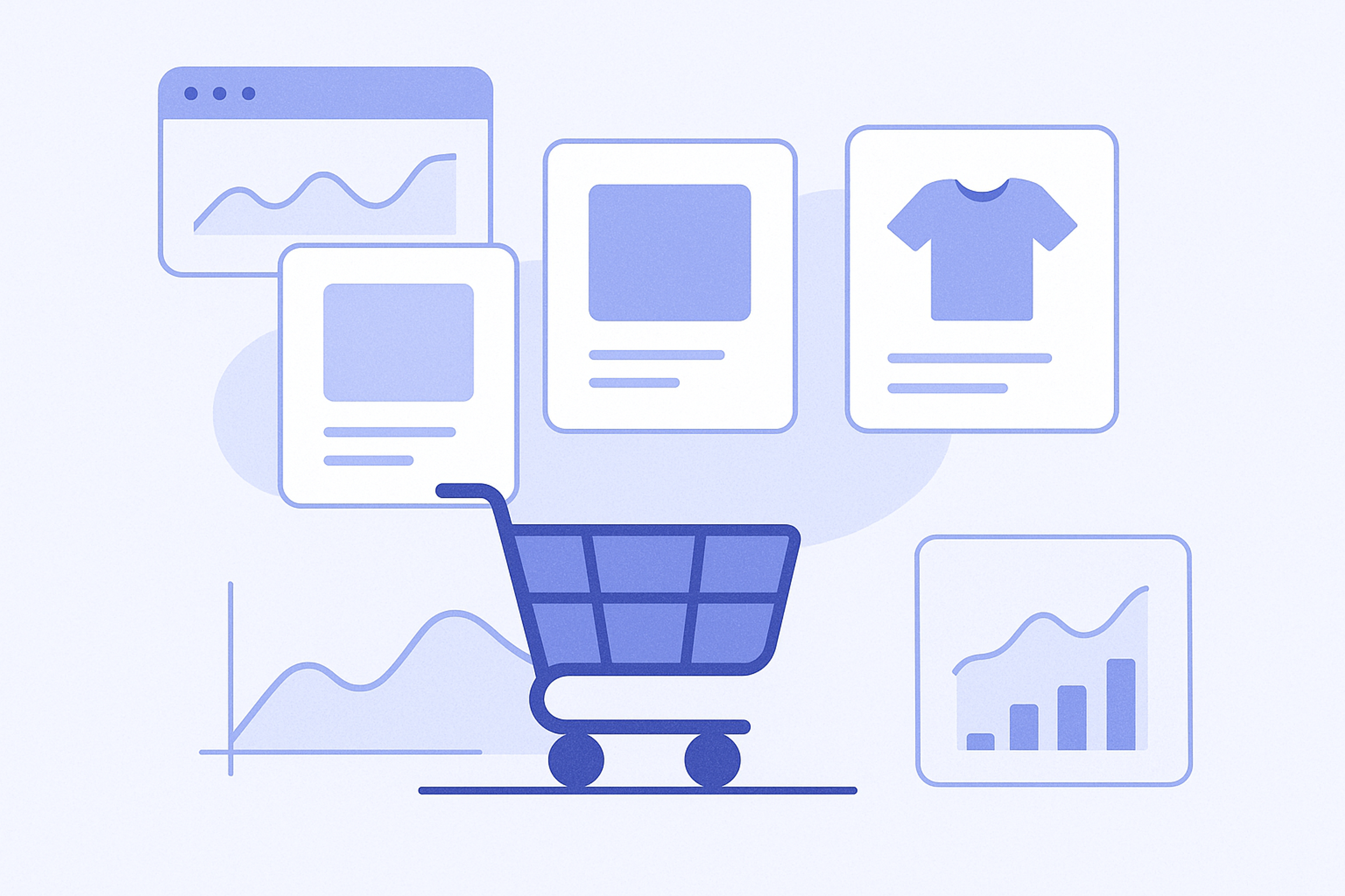 Abstract illustration visualizing different cart recommendation placements around the cart area and how their performance is measured