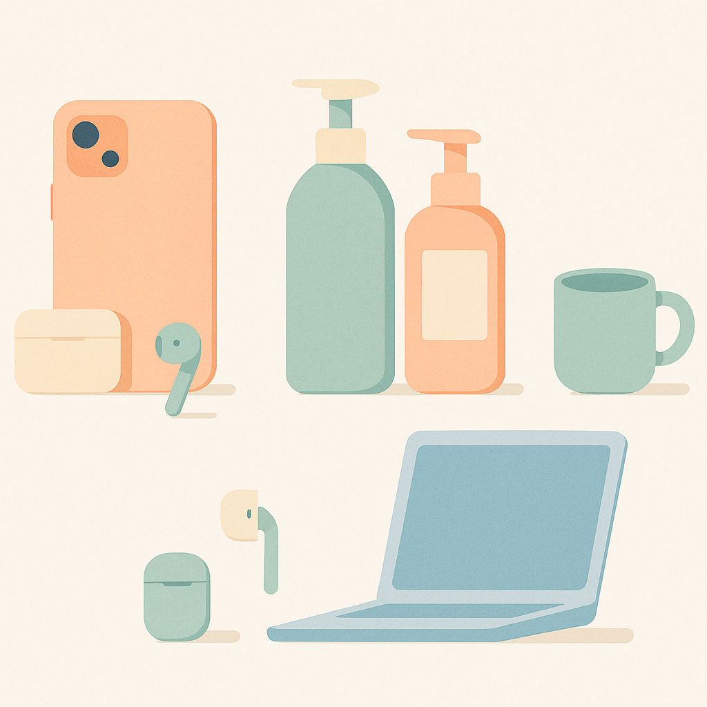 Illustration showing three patterns side by side: a main product with accessories, similar items in the same category, and products frequently bought together