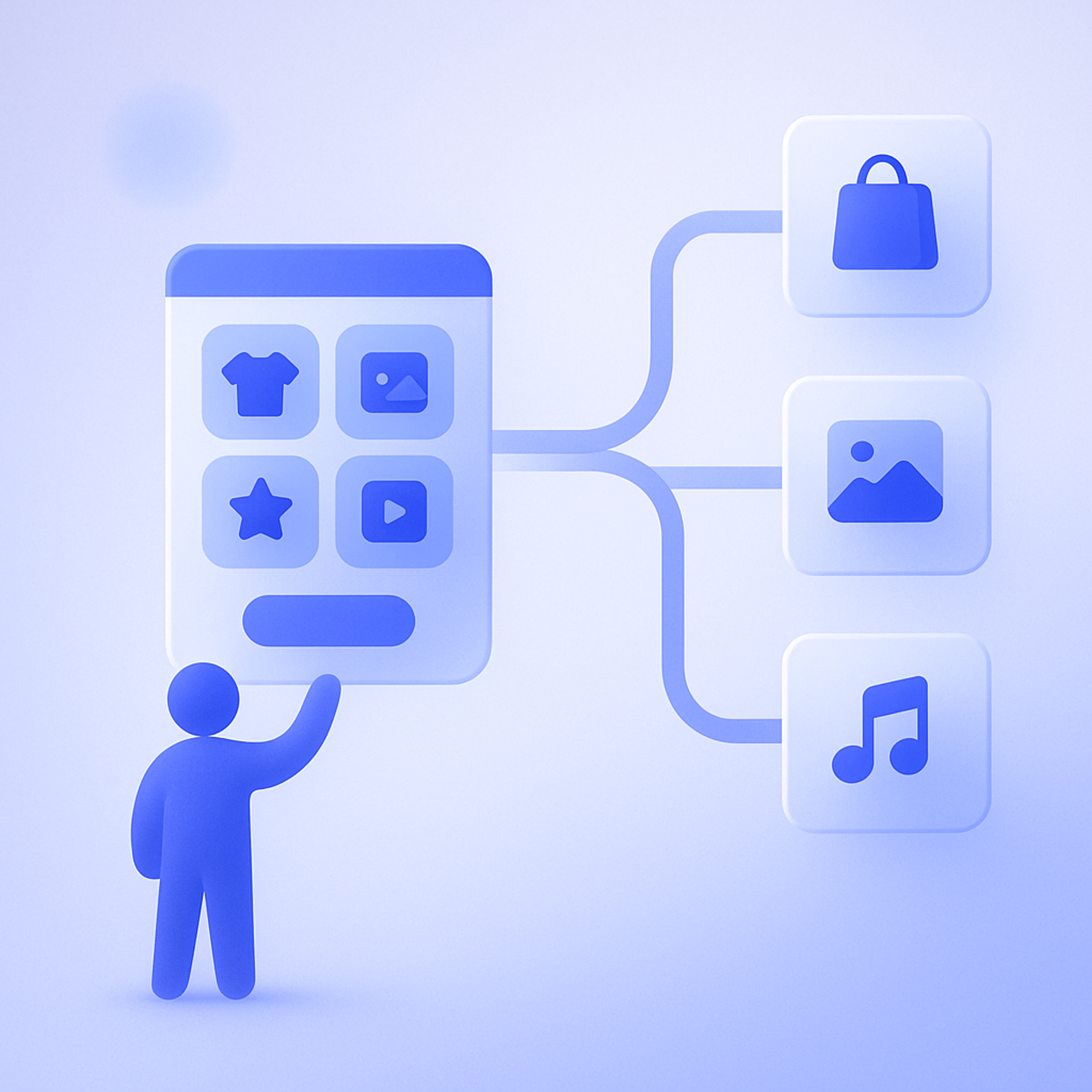 Conceptual diagram comparing selling each digital item individually versus selling them together as a bundle product