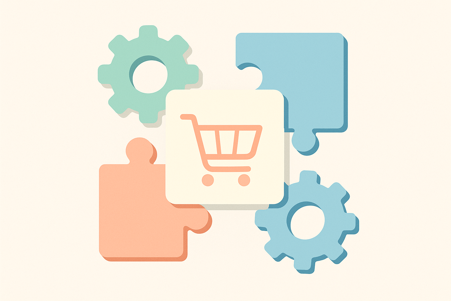 Shopifyストアのチェックアウトや割引ロジックを歯車で表現した抽象的なイラスト
