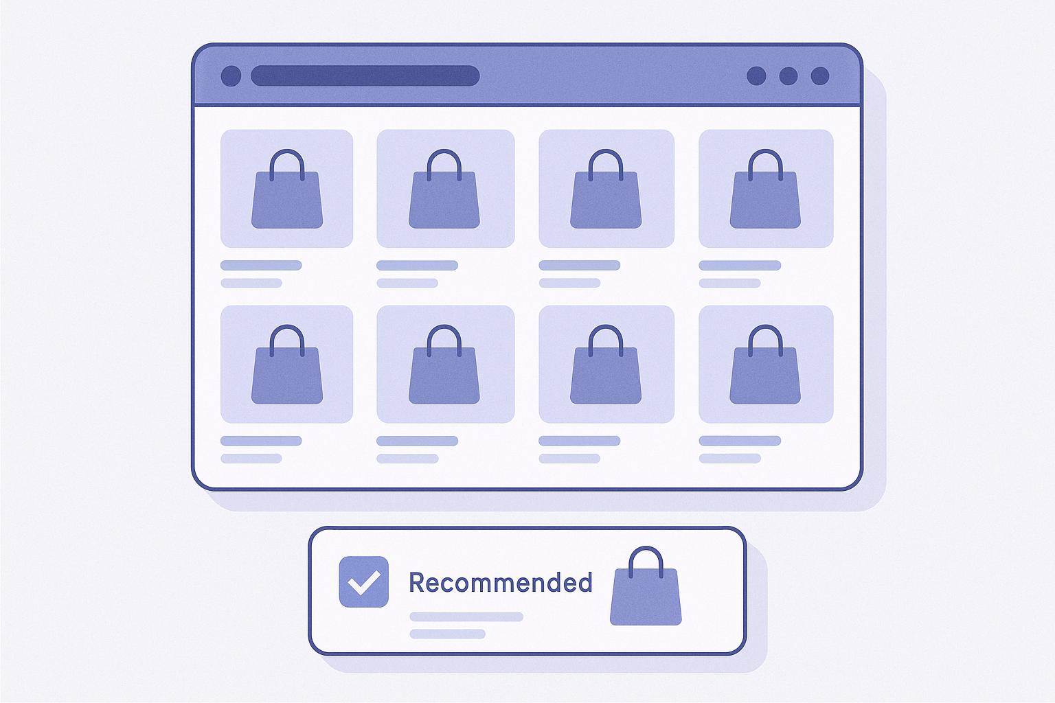 Wireframe showing a Shopify collection page layout with a ranking recommendation section placed below the main product grid on the collection page