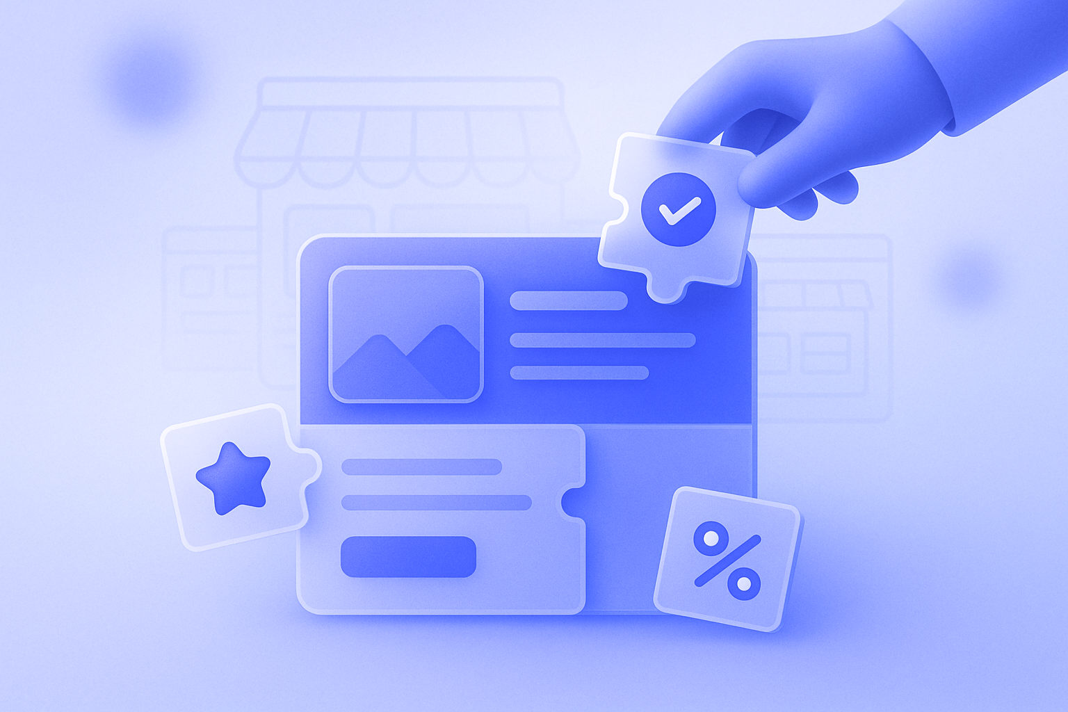 Shopifyの商品説明テンプレートで商品情報のブロックを整理しているイメージイラスト