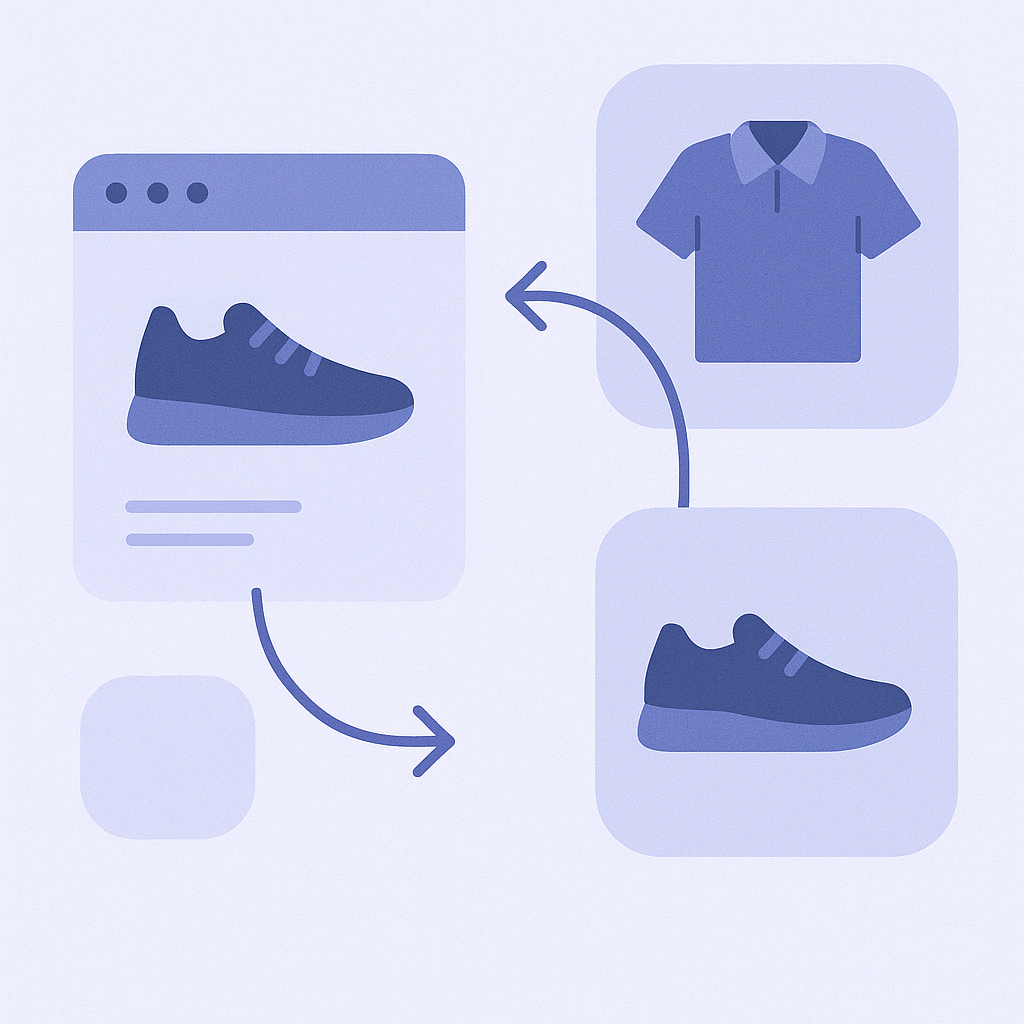 Simple diagram contrasting behavior-based recommendations with appearance-based AI similar items