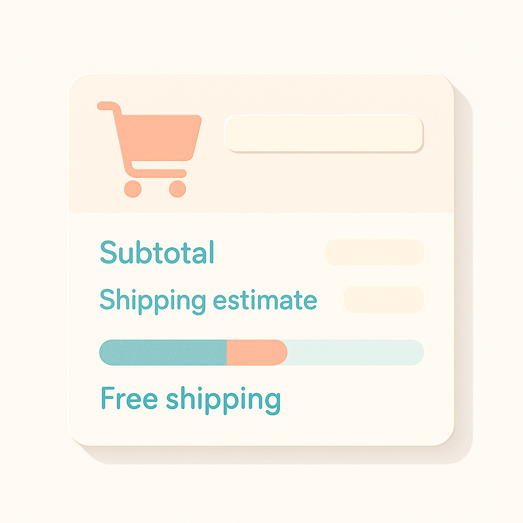 小計と送料の目安、送料無料までの残り金額を表示したオンラインカートのイメージ図