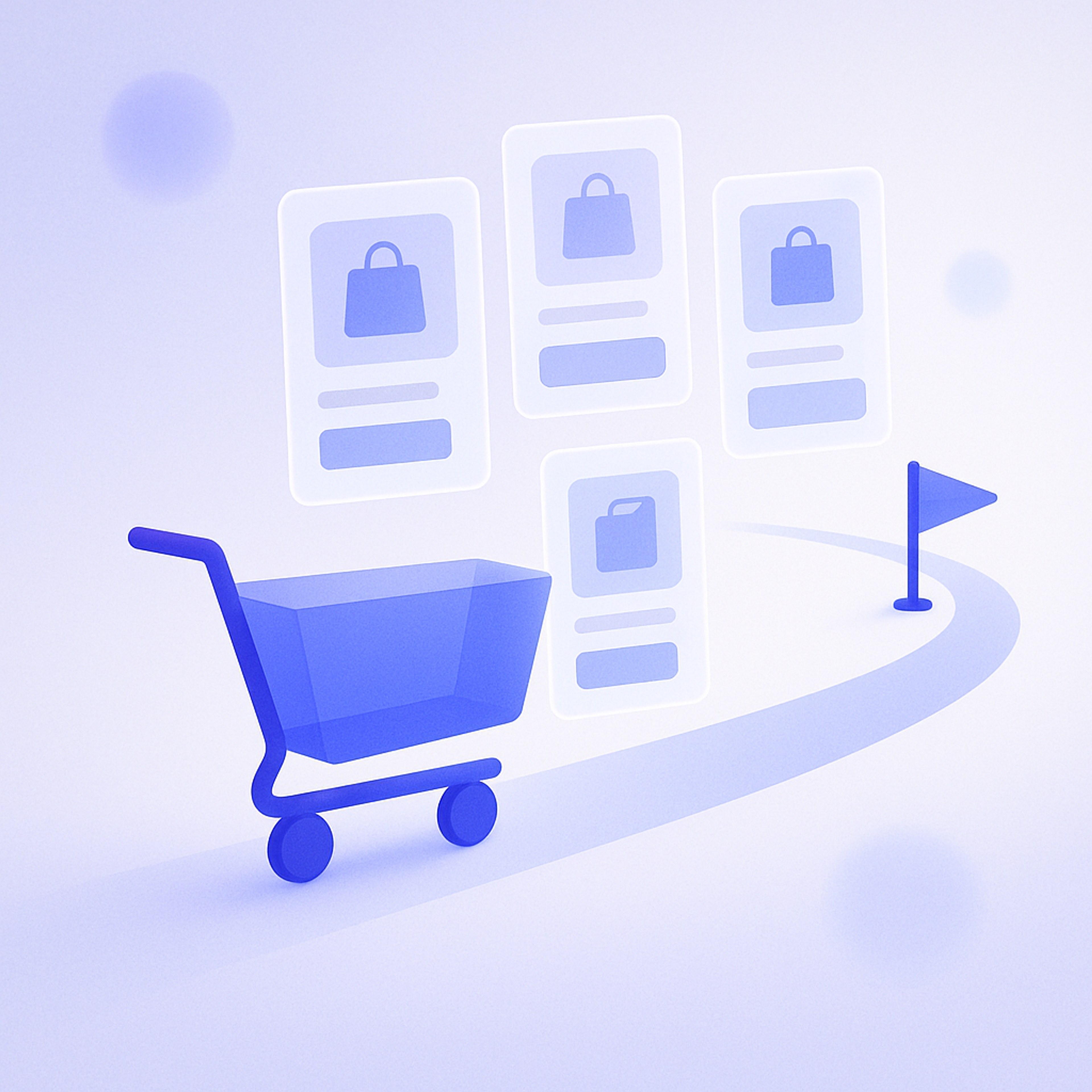 Concept image of a cart showing its items with only two or three relevant recommended products listed beneath