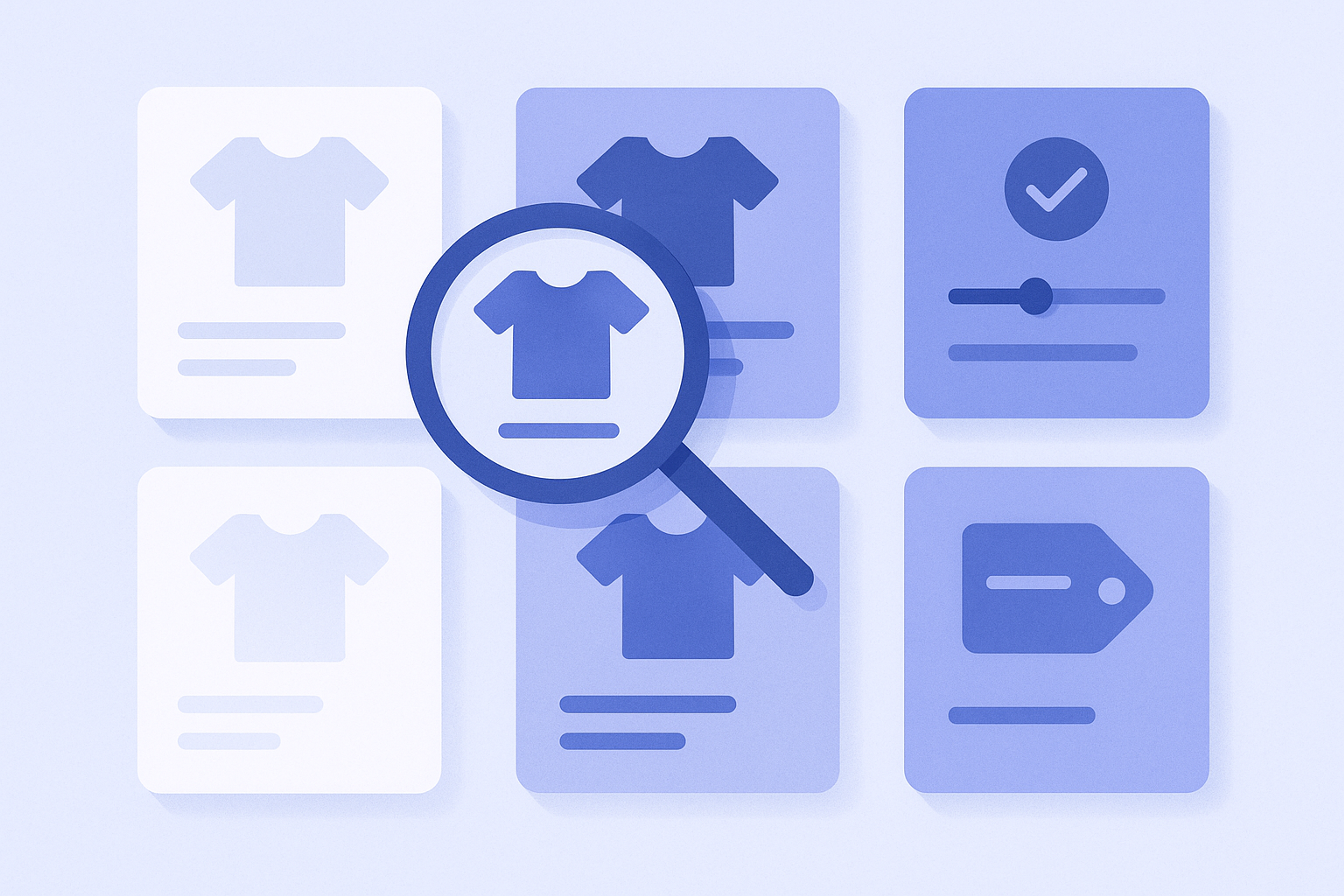 Illustration of an online recommendation carousel where certain product cards such as out-of-stock items and gift cards are filtered out, leaving only products that should be recommended