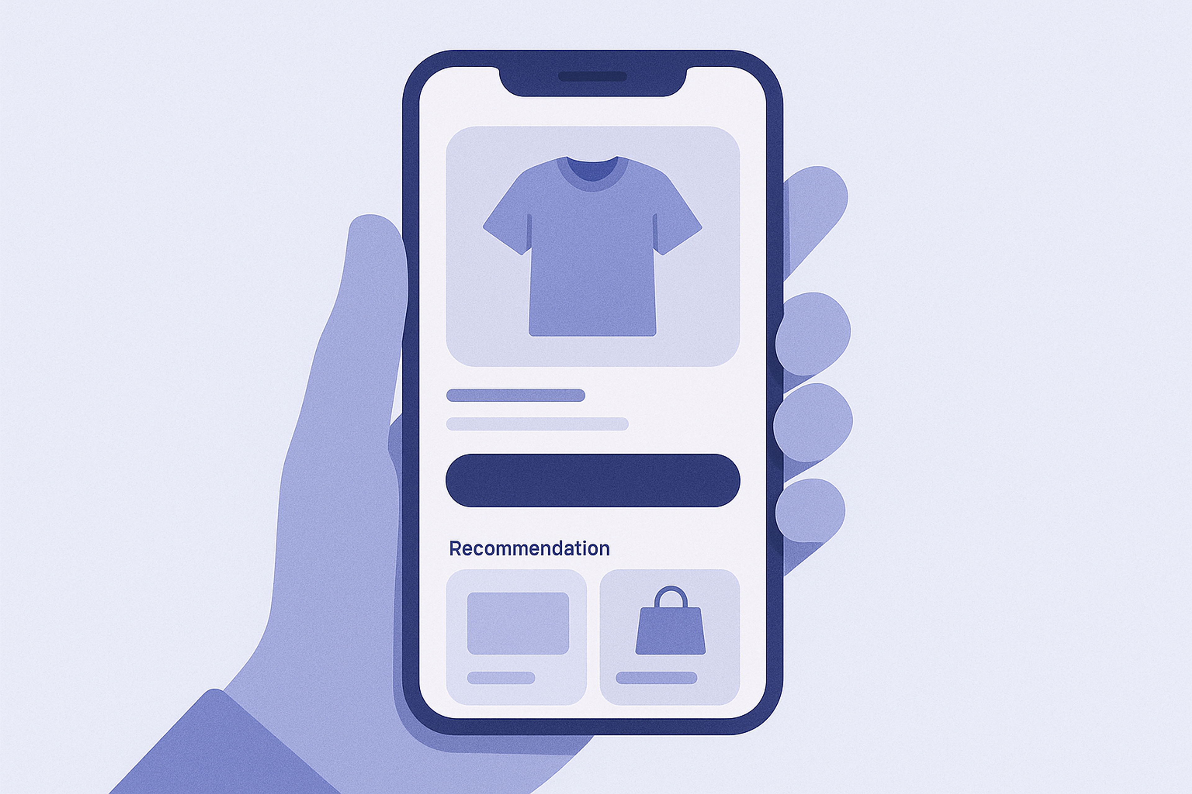 Illustration of a smartphone product page where the main product details and a recommended products section are clearly visible within the screen without pushing down the main CTA.
