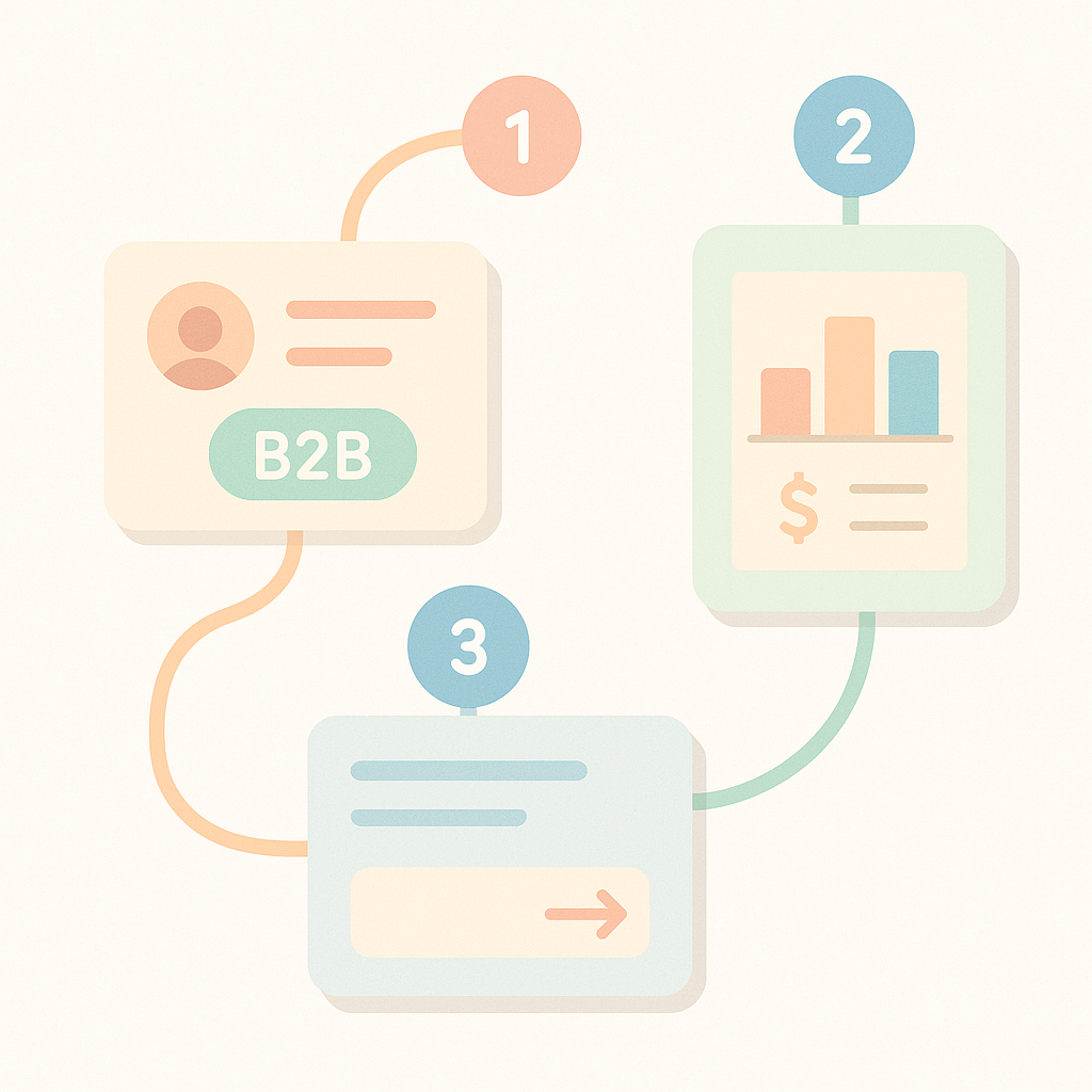 Simple roadmap diagram illustrating the steps required to start wholesale on Shopify.