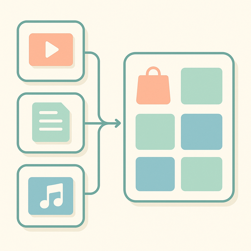 Conceptual diagram comparing selling each digital item individually versus selling them together as a bundle product