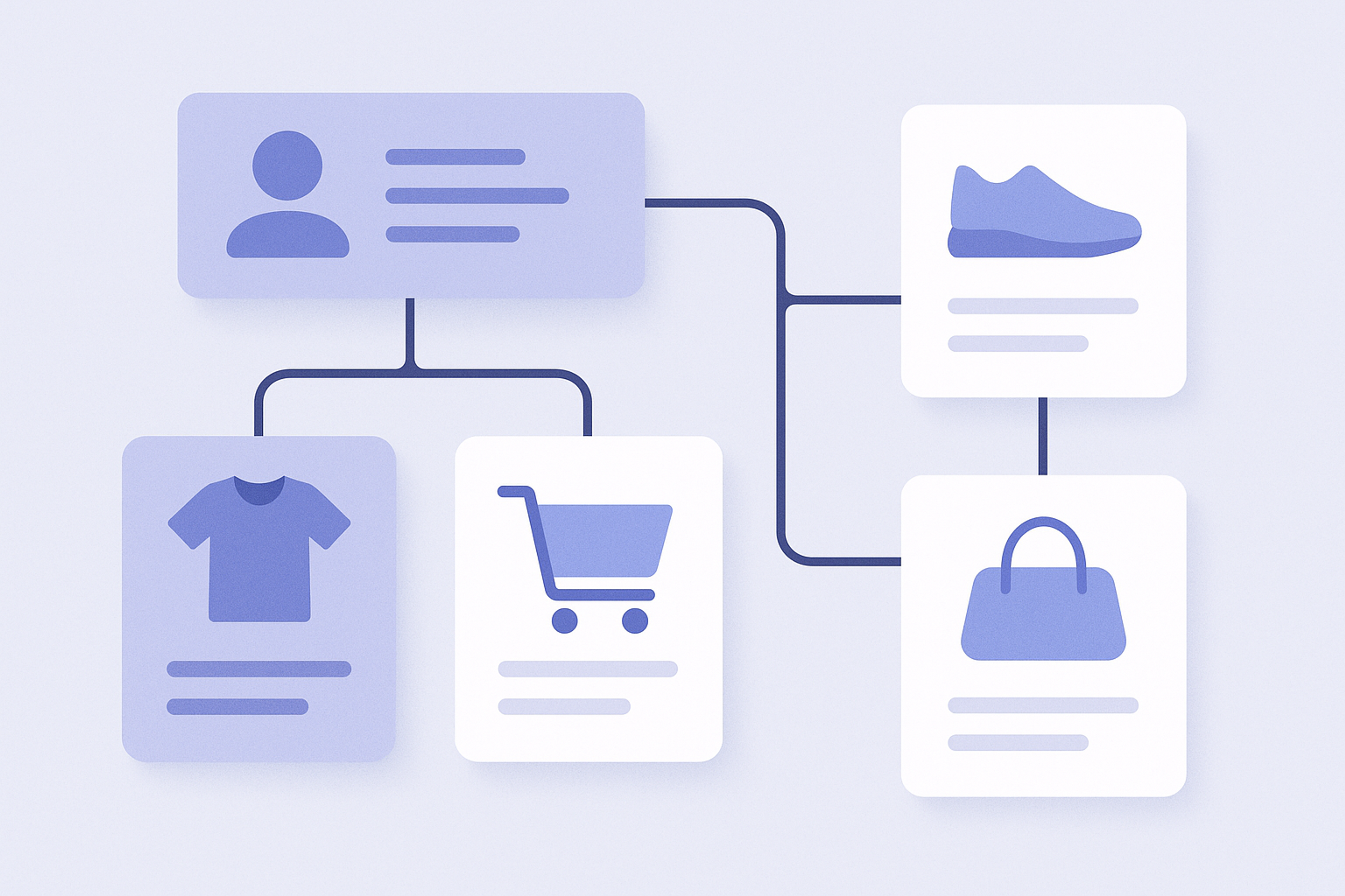 Abstract comparison of product recommendations generated from browsing data versus purchase data, highlighting the difference between view-based and purchase-based logic.