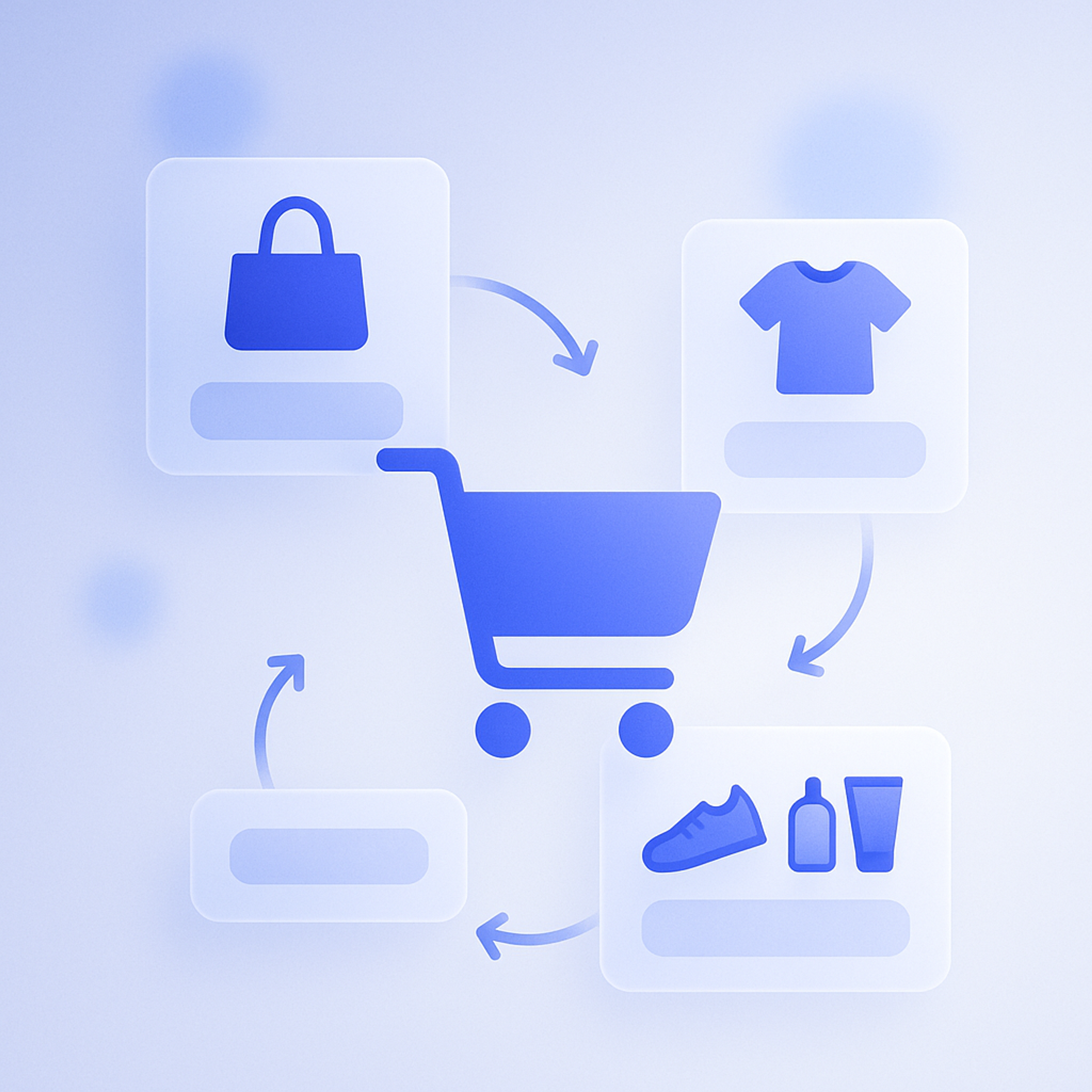 Illustration showing three patterns side by side: a main product with accessories, similar items in the same category, and products frequently bought together