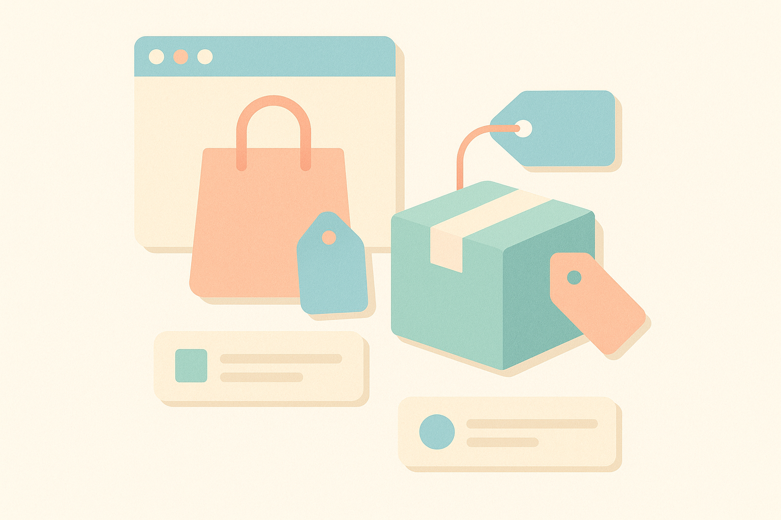 Abstract illustration of Shopify orders neatly organized with different tags attached to each order, representing categorized and streamlined order management.