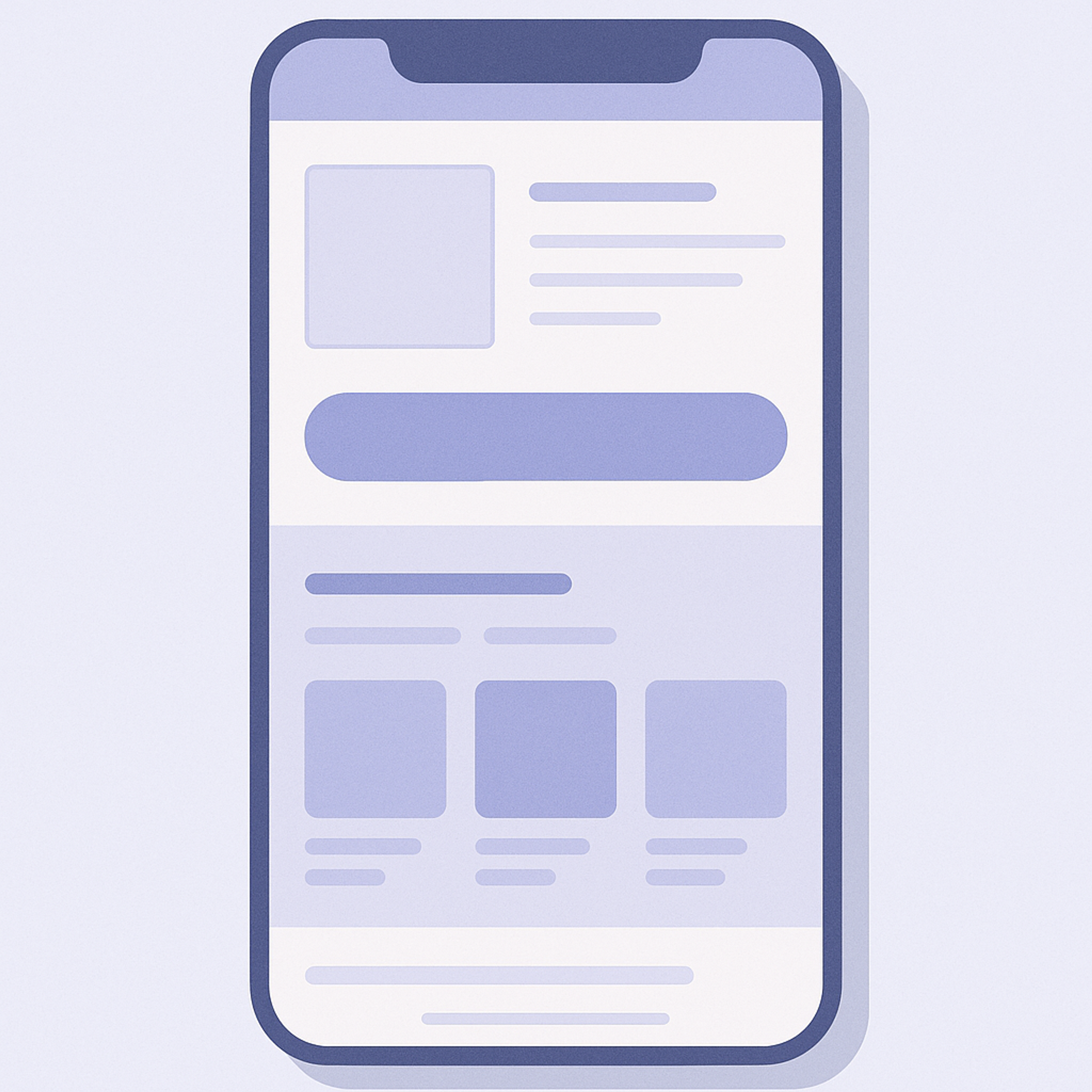 Wireframe of a mobile product page showing the CTA button and the area where product recommendations are placed