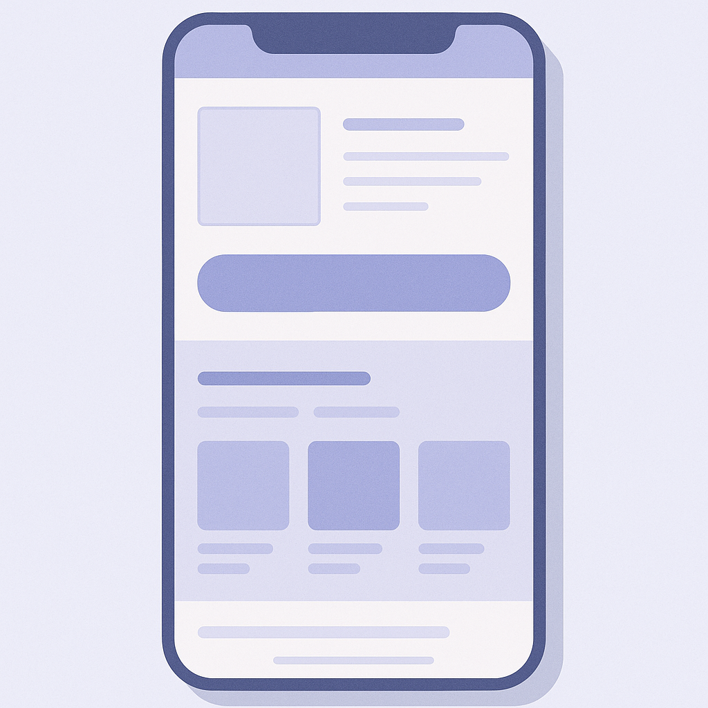 Wireframe of a mobile product page showing the CTA button and the area where product recommendations are placed