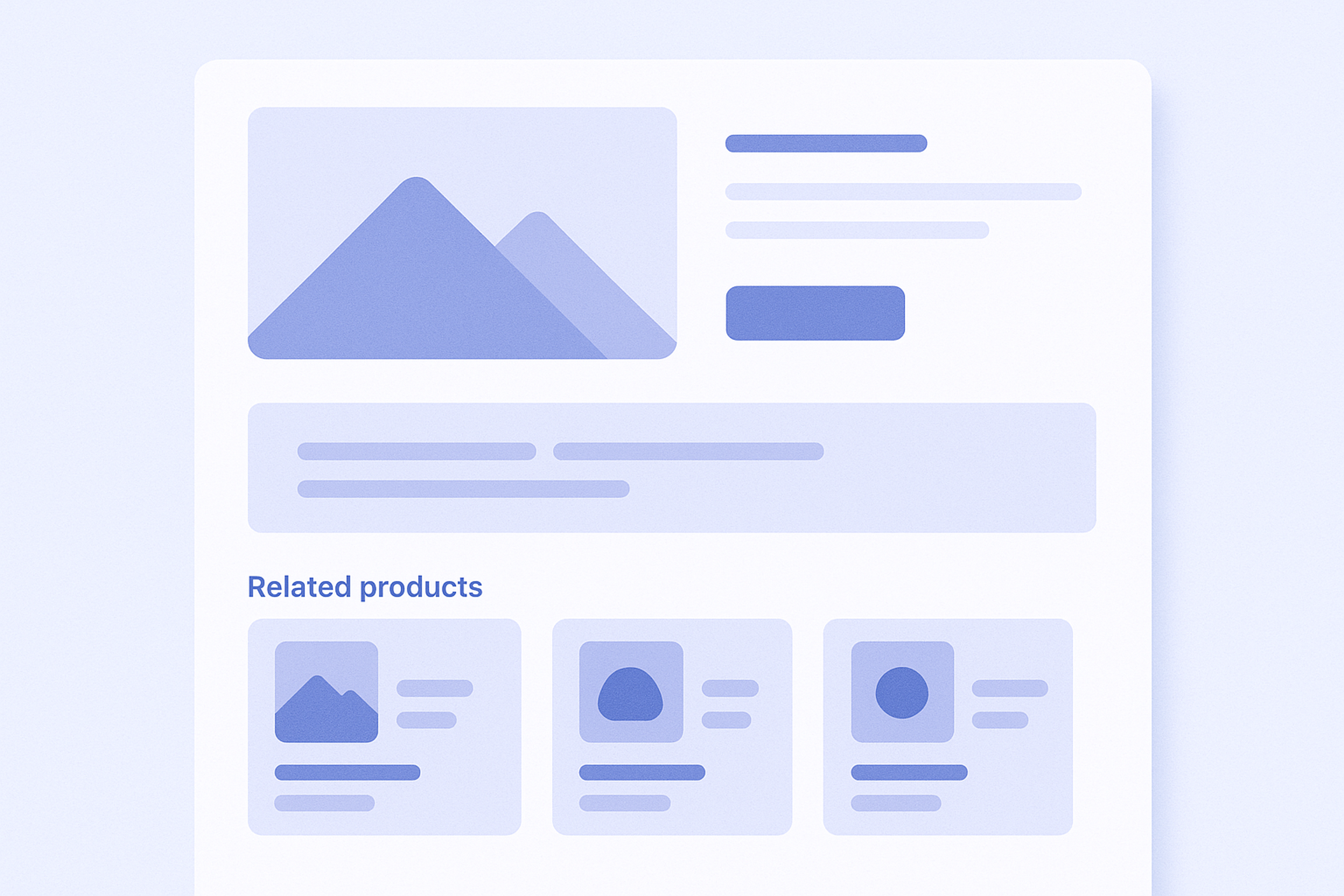 Wireframe of an ecommerce product page using multiple recommendation blocks on the same page, showing how several recommend sections are positioned together.