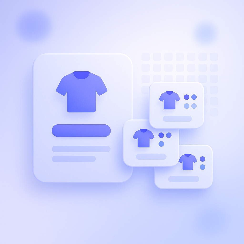 Illustration of a product with many variants being split into multiple separate products so each stays within the Shopify variant limit.