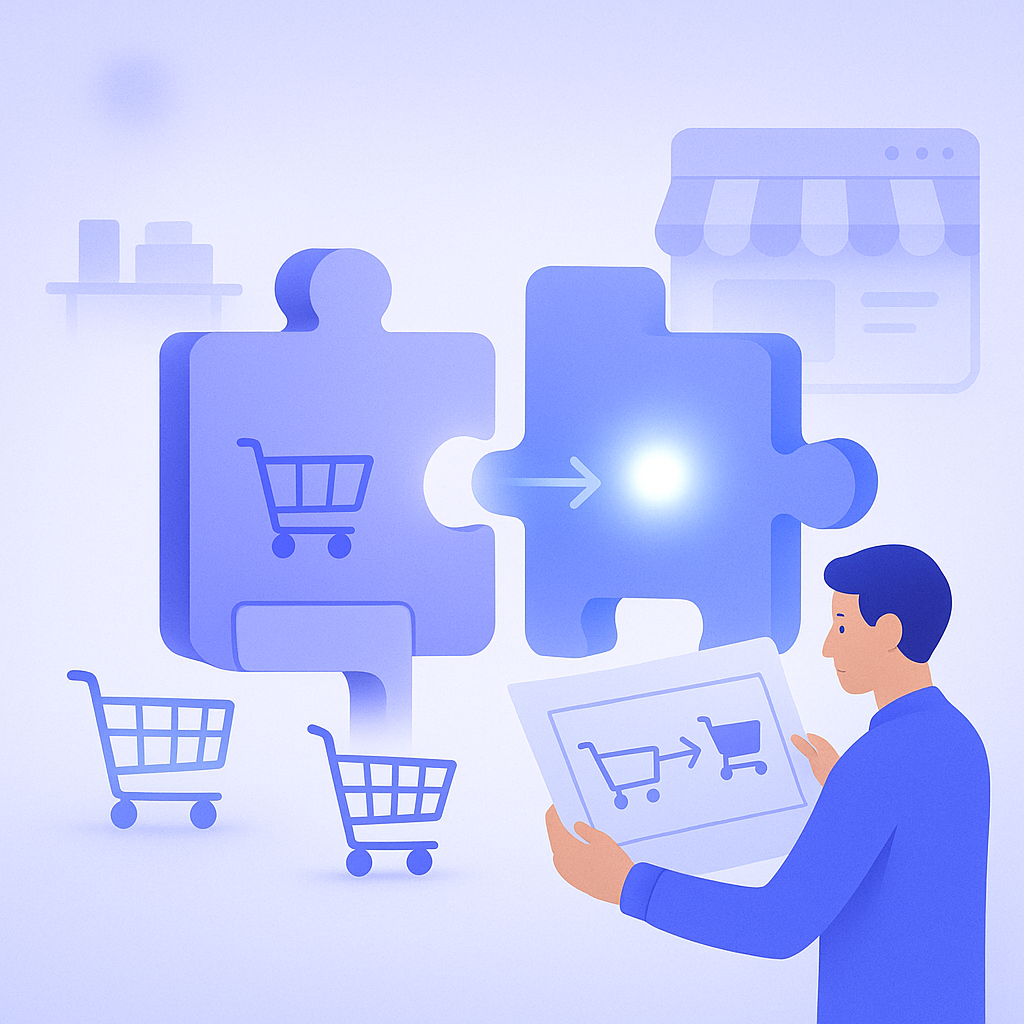 Conceptual diagram showing both legacy and new systems connected into the Shopify platform