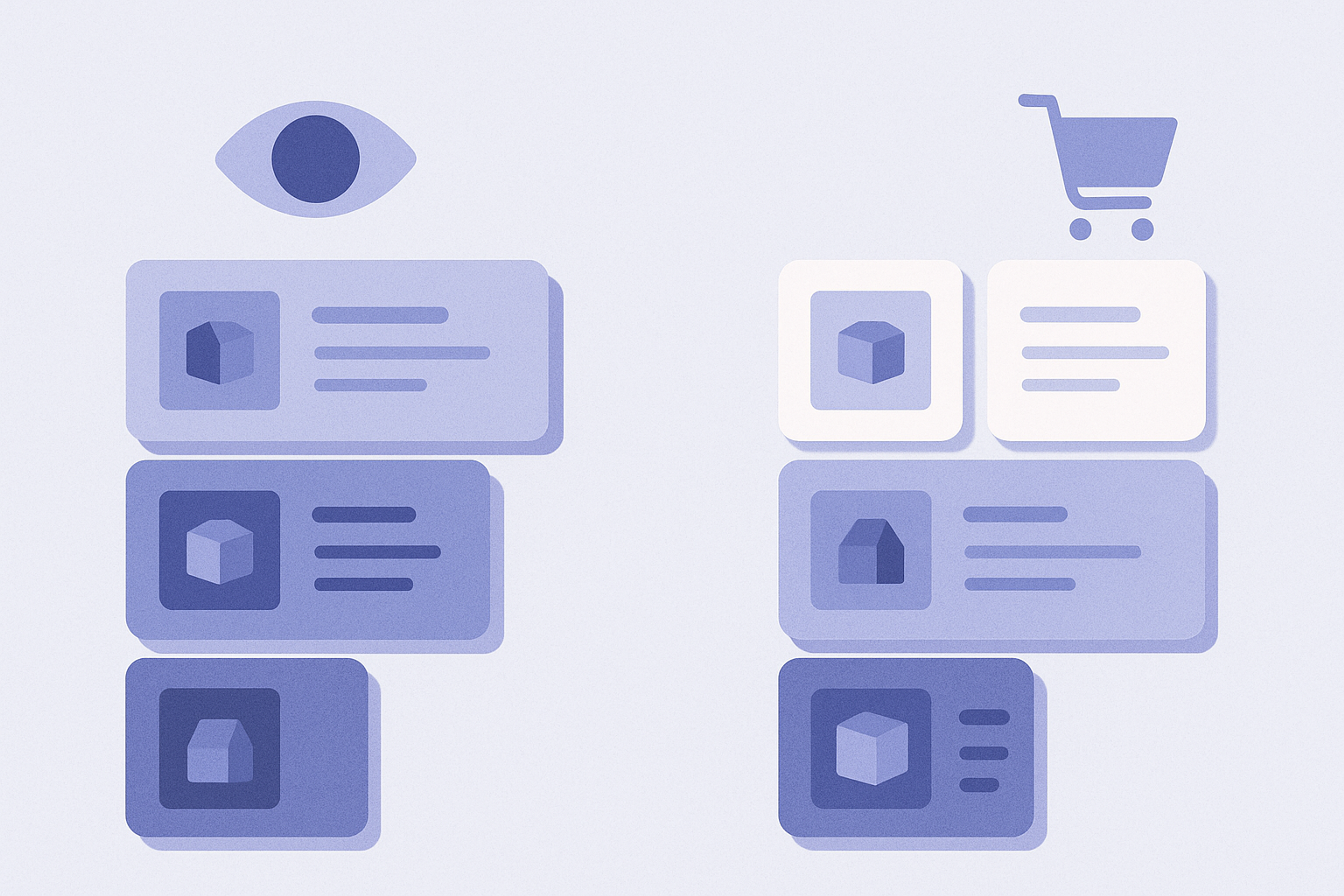アクセスランキングと購入ランキングを対比した抽象的なEC商品のイメージ