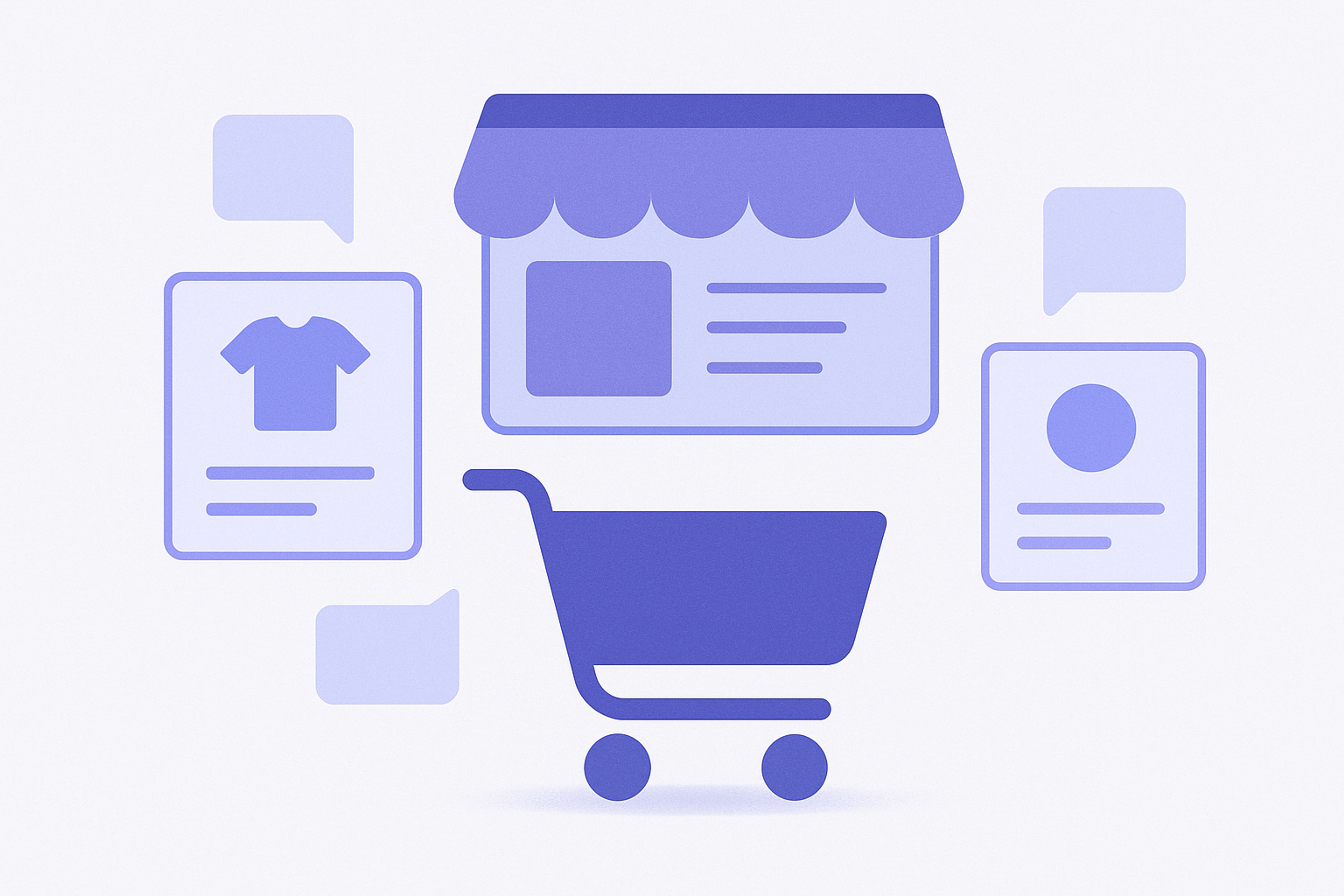 Abstract illustration comparing different Shopify upsell and recommendation approaches, such as cart, popup, and AI-based suggestions, for ecommerce stores