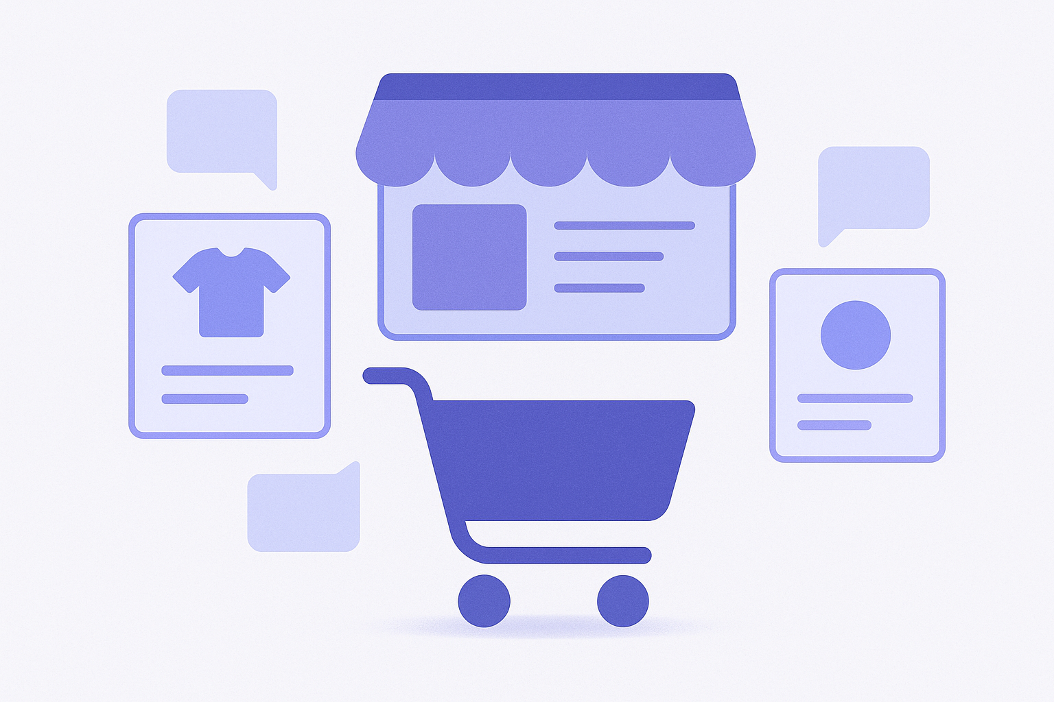 Abstract illustration comparing different Shopify upsell and recommendation approaches, such as cart, popup, and AI-based suggestions, for ecommerce stores