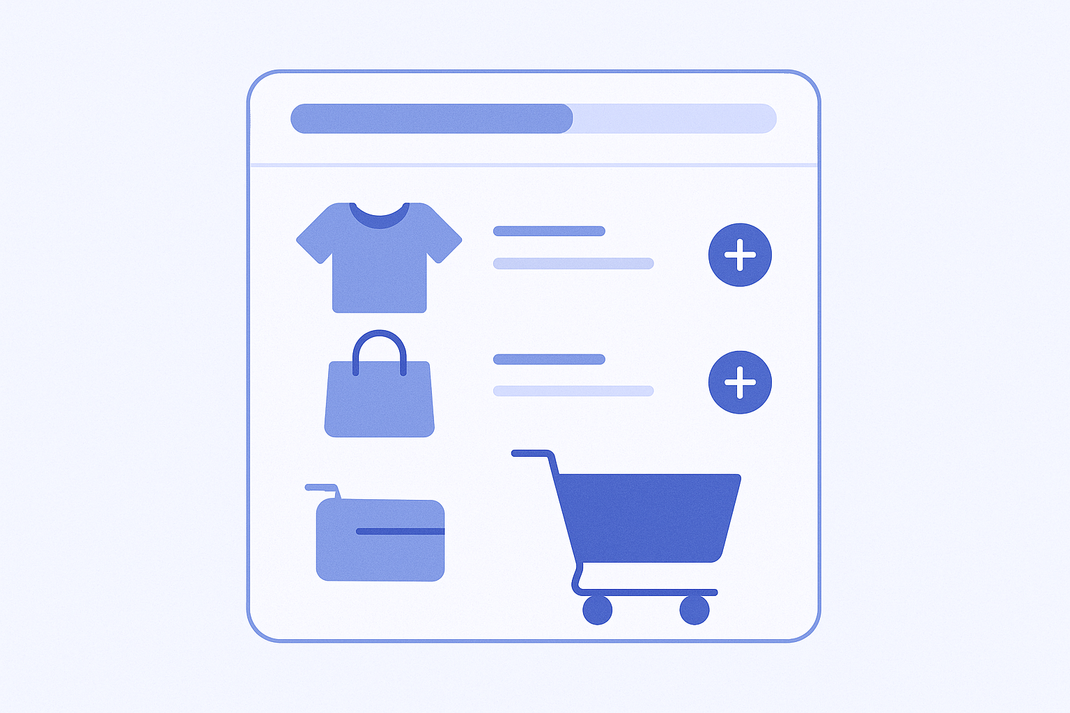 Concept illustration of an online cart showing bundled products and a progress bar indicating how much is left to reach the free shipping threshold.