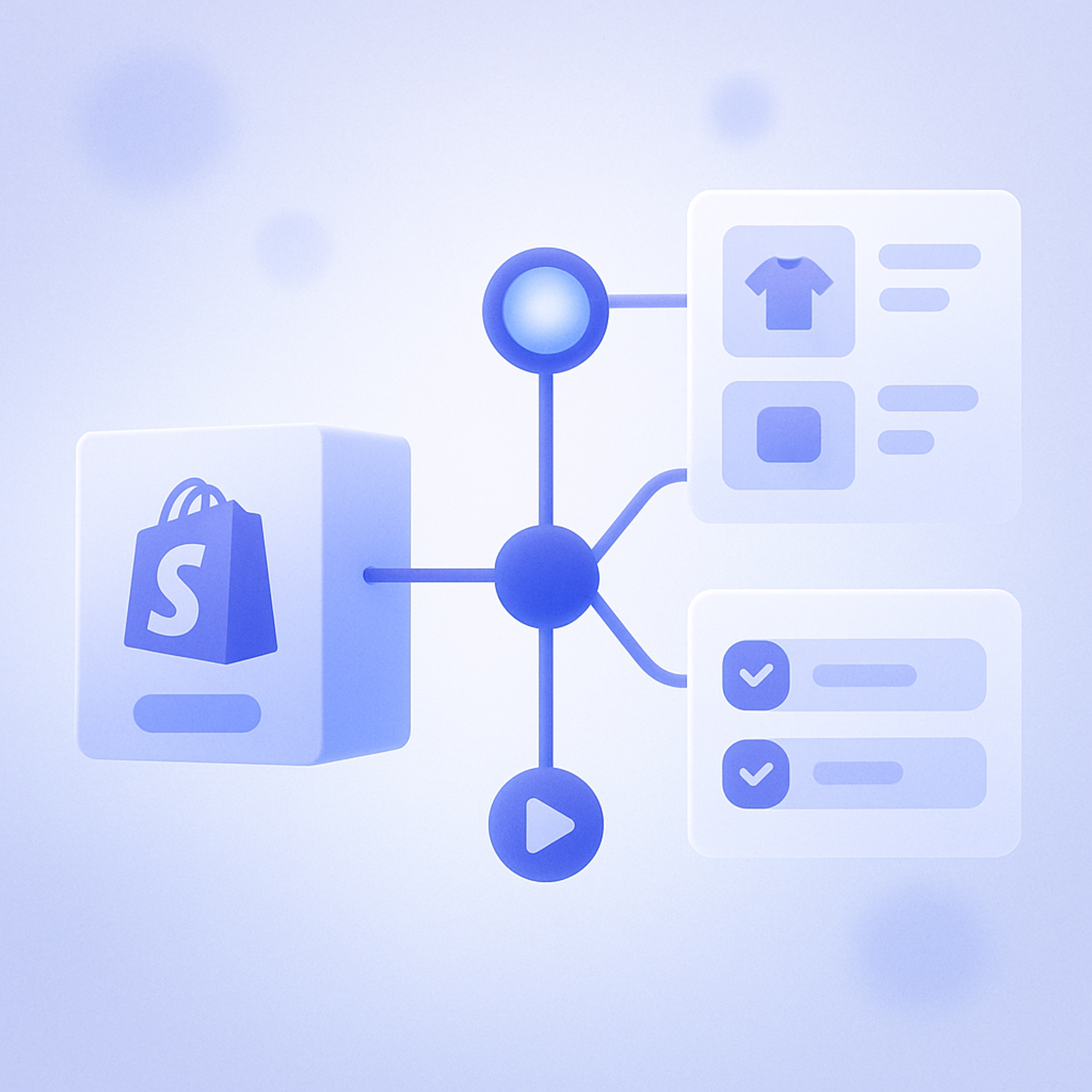 Shopify 管理画面から Google 公式チャネルへ連携している様子を表すイラスト