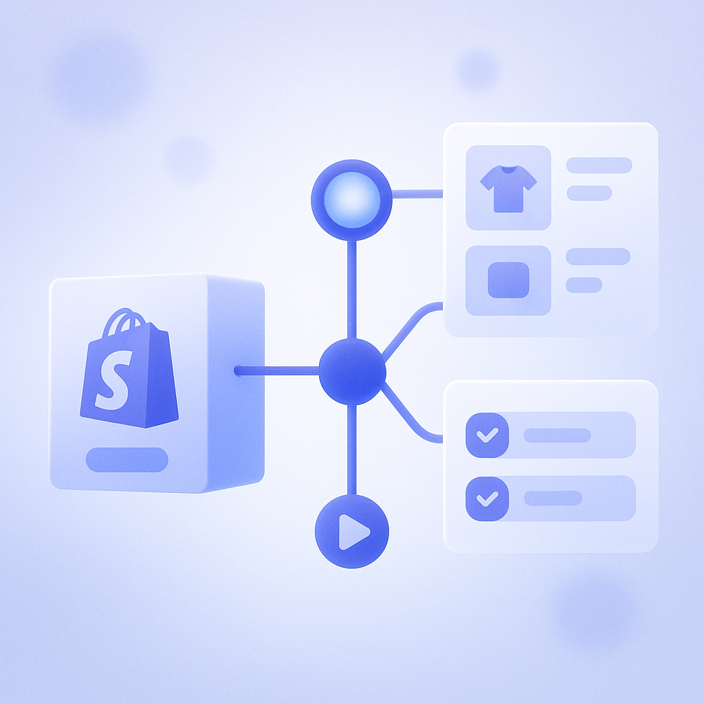 Shopify 管理画面から Google 公式チャネルへ連携している様子を表すイラスト