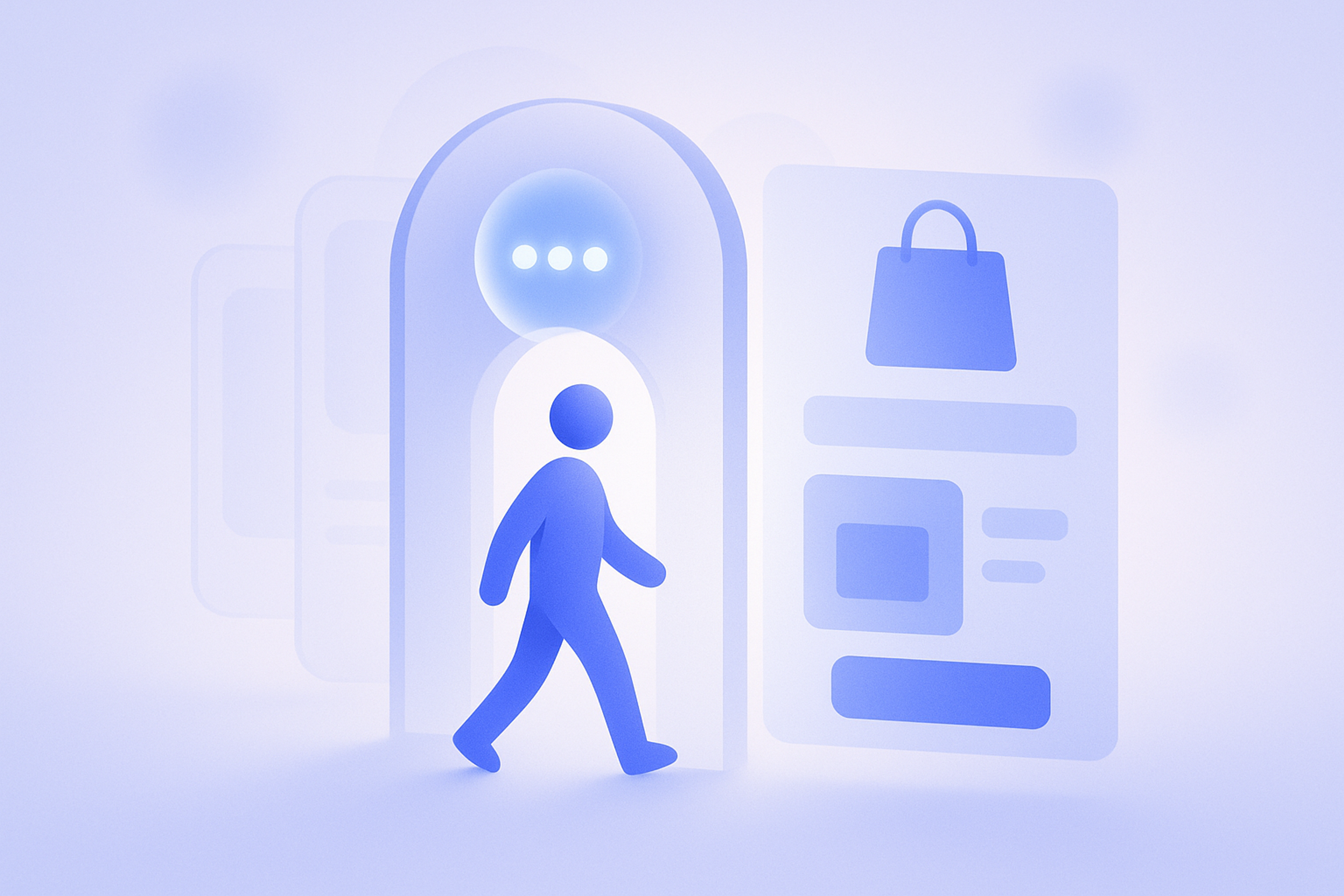 Abstract illustration of a customer smoothly logging in to a Shopify store using a one-time code instead of a password, representing the new customer accounts experience.