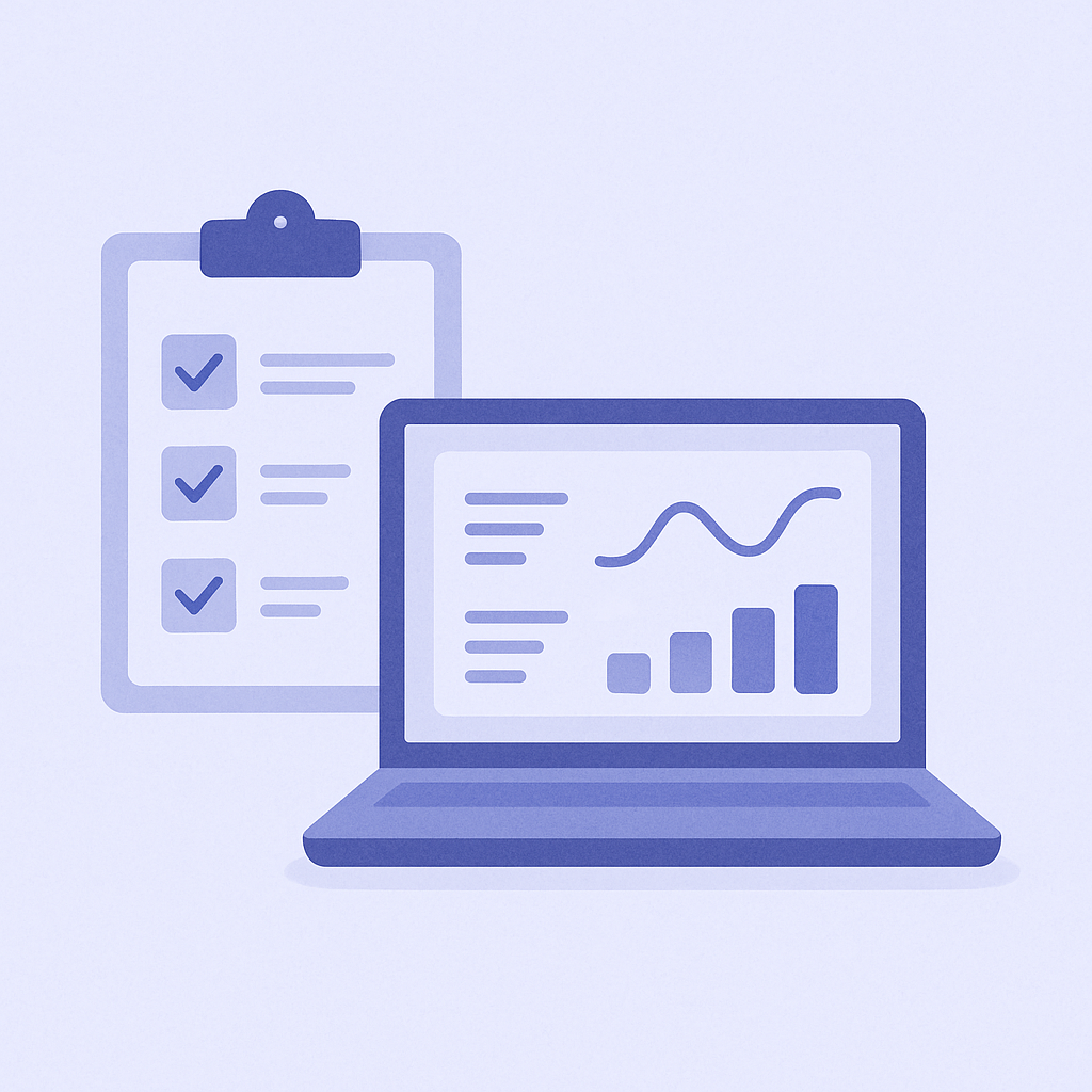 Illustration of a weekly checklist for reviewing recommendation analytics such as impressions, CTR, CVR, and purchase contribution