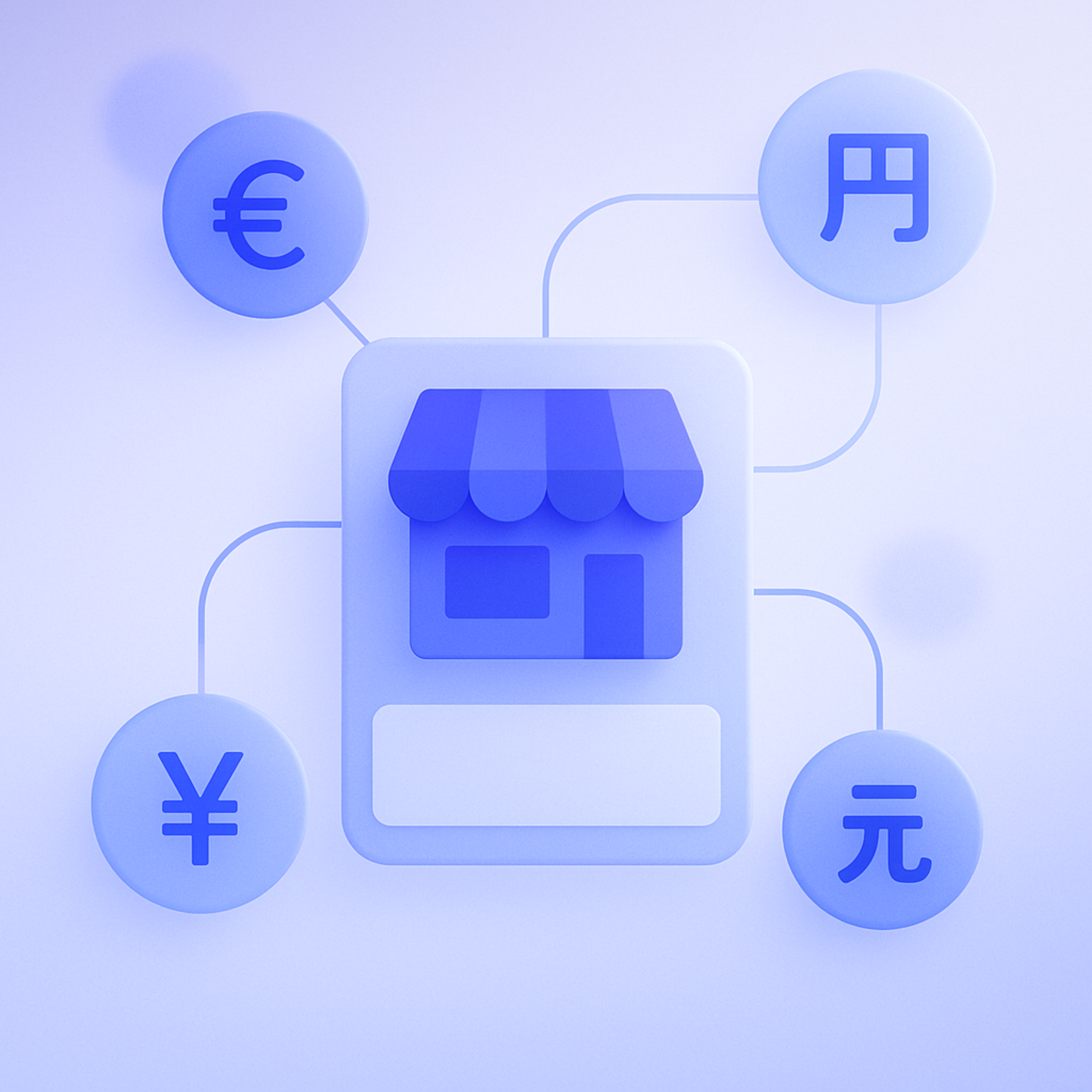 Concept diagram of one Shopify store switching currency and language across multiple markets