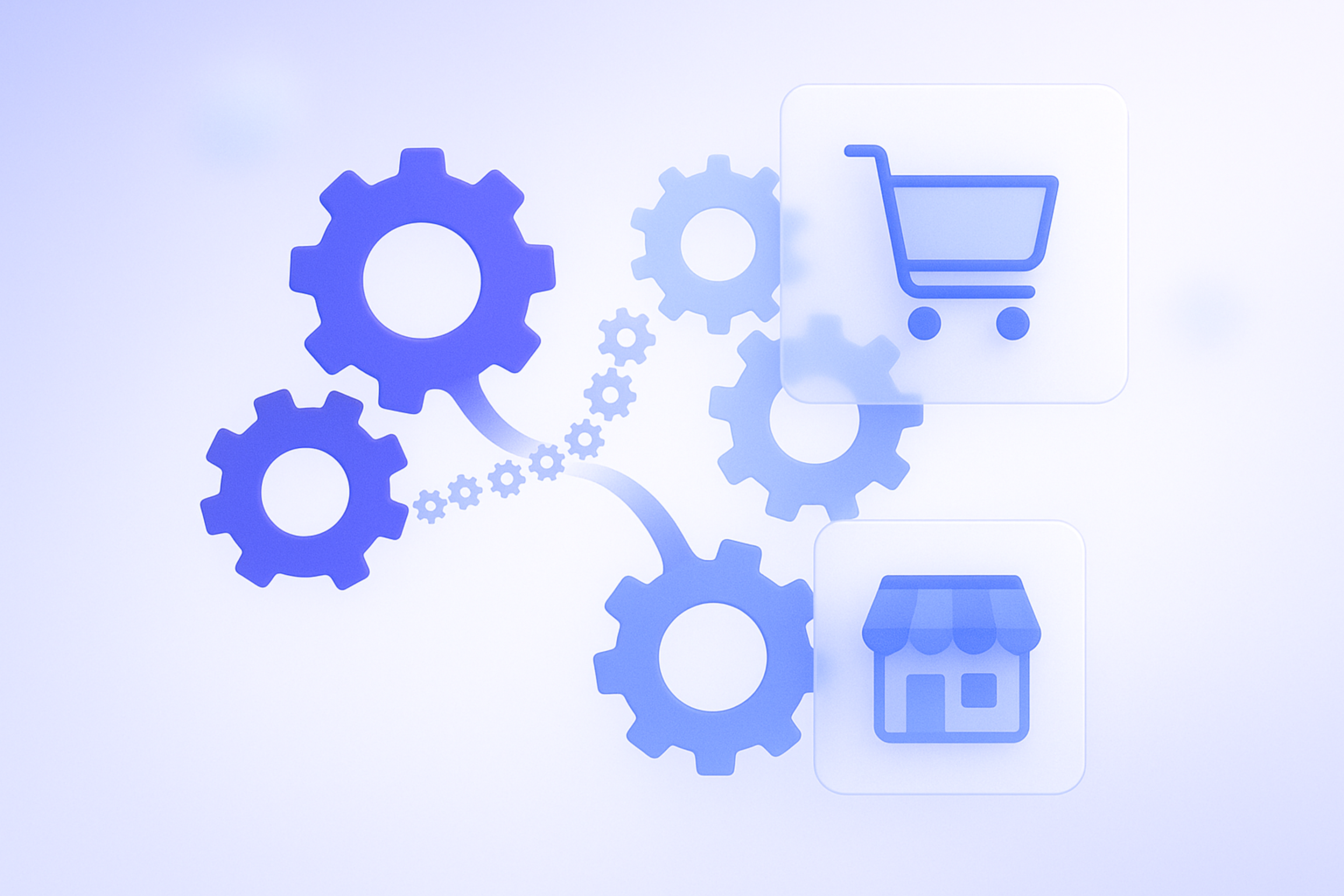 Shopifyストアのチェックアウトや割引ロジックを歯車で表現した抽象的なイラスト