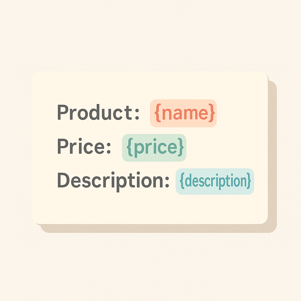 Concept diagram showing Liquid variables inserting product data into a page layout