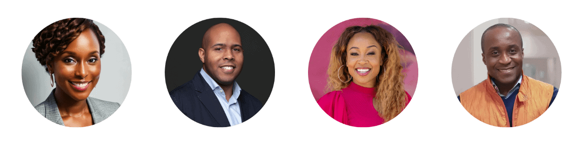 Headshots of the Social Justice Advisory Board: Aletha Green Burgess, Sean White, Kim Addie and Chinesom Ejiasa.