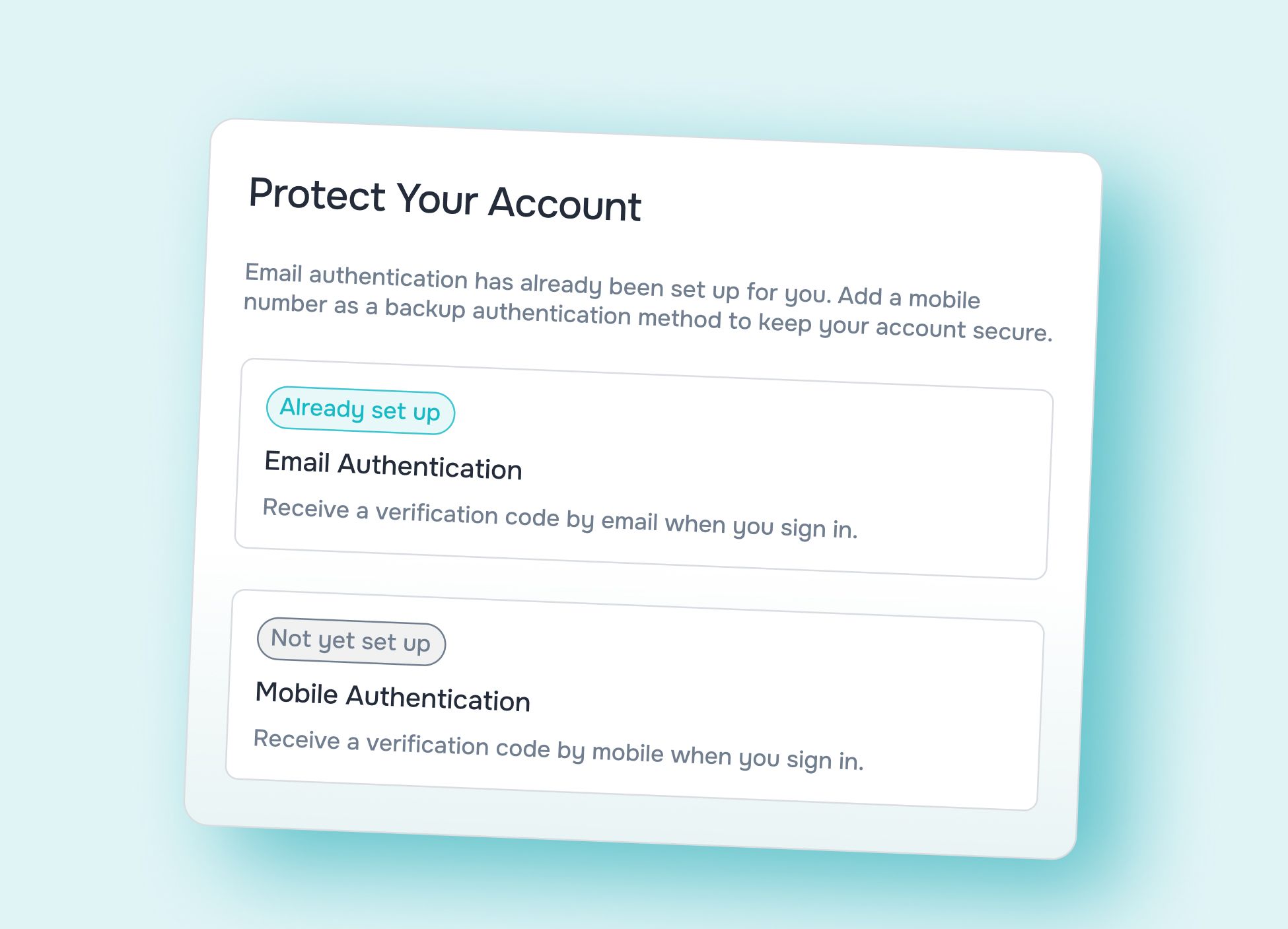 Protect Your Account security settings panel