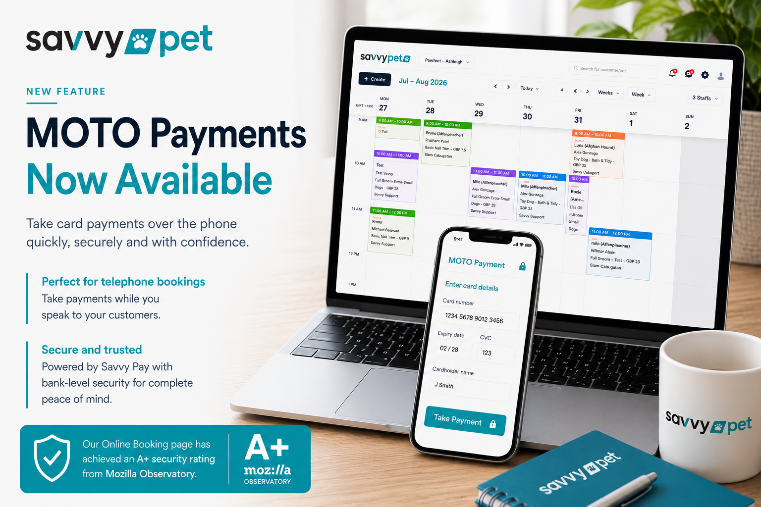 Big News from Savvy Pet: A+ Security Rating & Introducing MOTO Payments