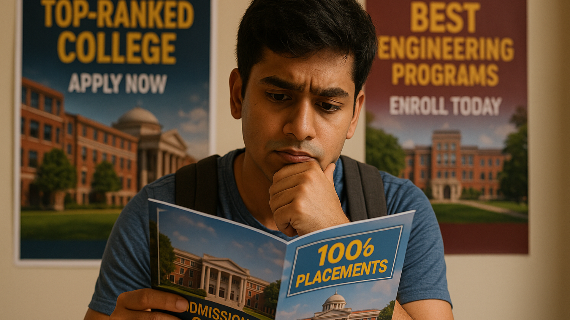 TN student and parent reviewing college brochures and TNEA lists with worried, hopeful expressions.