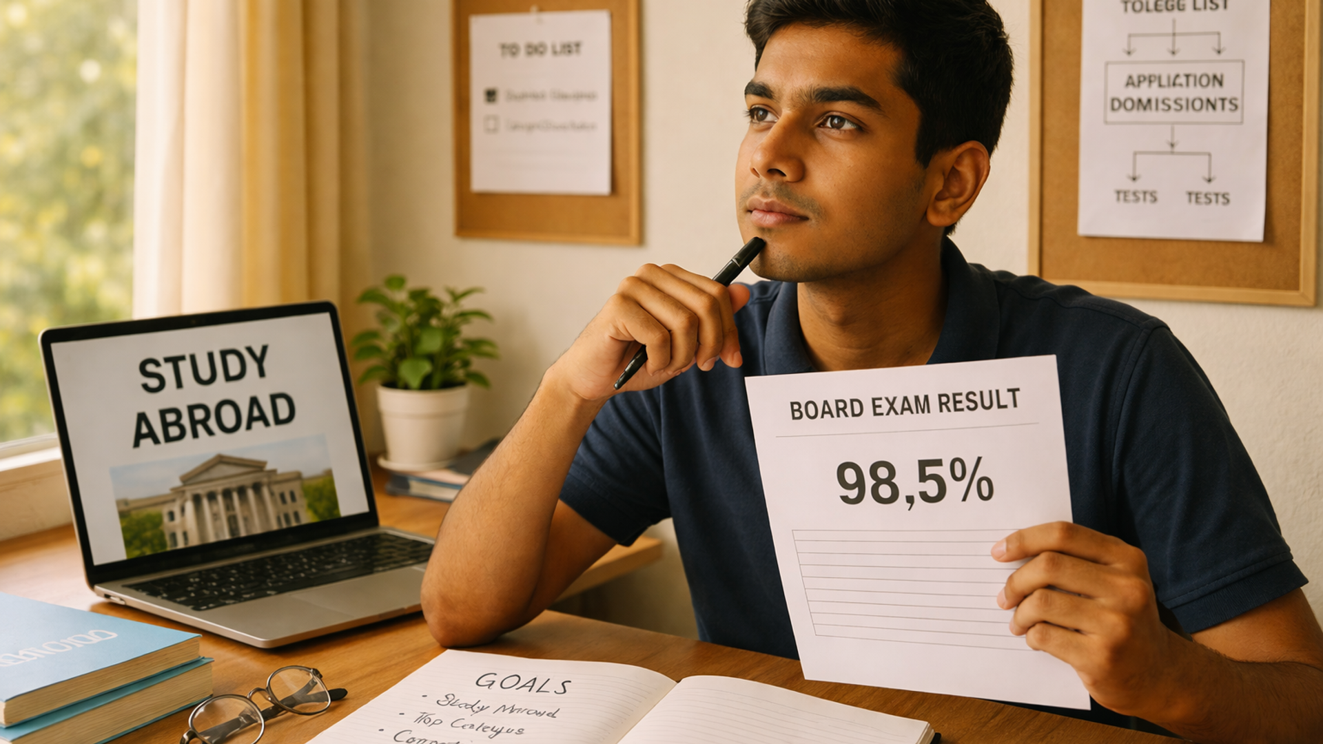 Tamil Nadu Class 12 topper in a study room reviewing high board exam marks with a parent and college counseling materials.