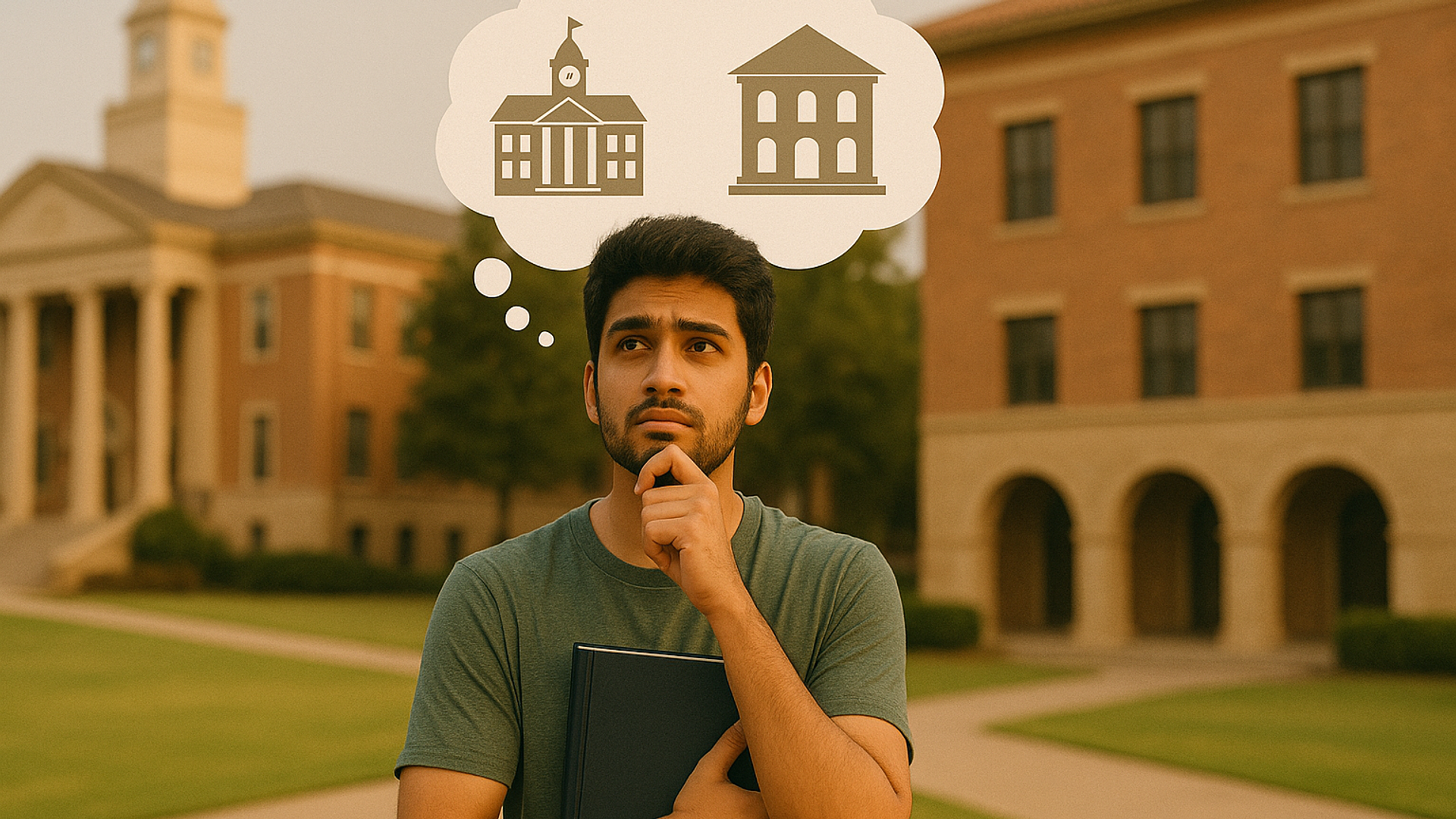 Tamil Nadu Class 12 student comparing private engineering college brochures, TNEA booklet and JEE papers in a study room, feeling confused but hopeful.