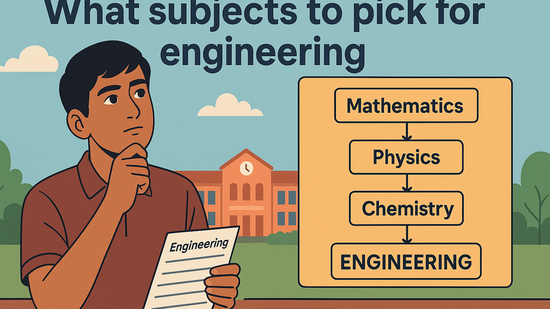 A Tamil Nadu student sits at his desk, thoughtfully considering his choice between Computer Science and Biology textbooks for his engineering path.