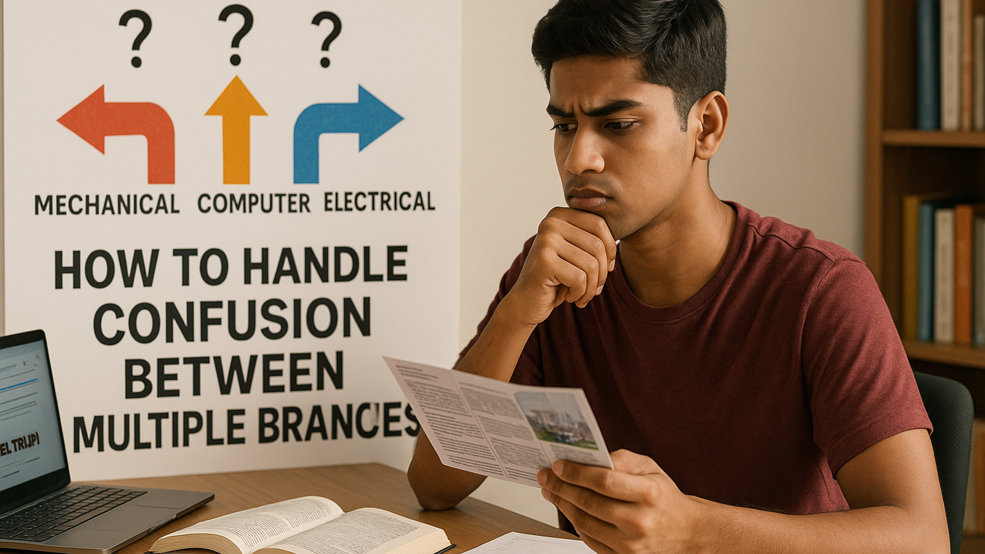 Tamil Nadu Class 12 student confused between multiple engineering branches at a study table with TNEA and JEE papers, for a Prof Sam counselling blog.