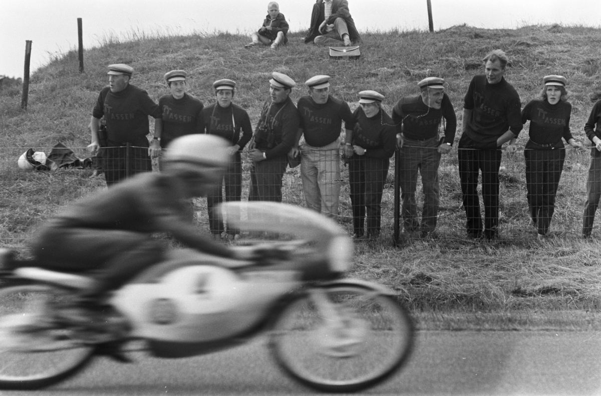 German supporters wearing TT Assen jumpers at the 1967 Dutch TT
