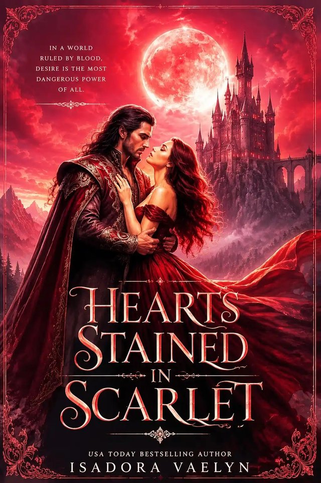 Hearts Stained in Scarlet by Isadora Vaelyn, book cover design