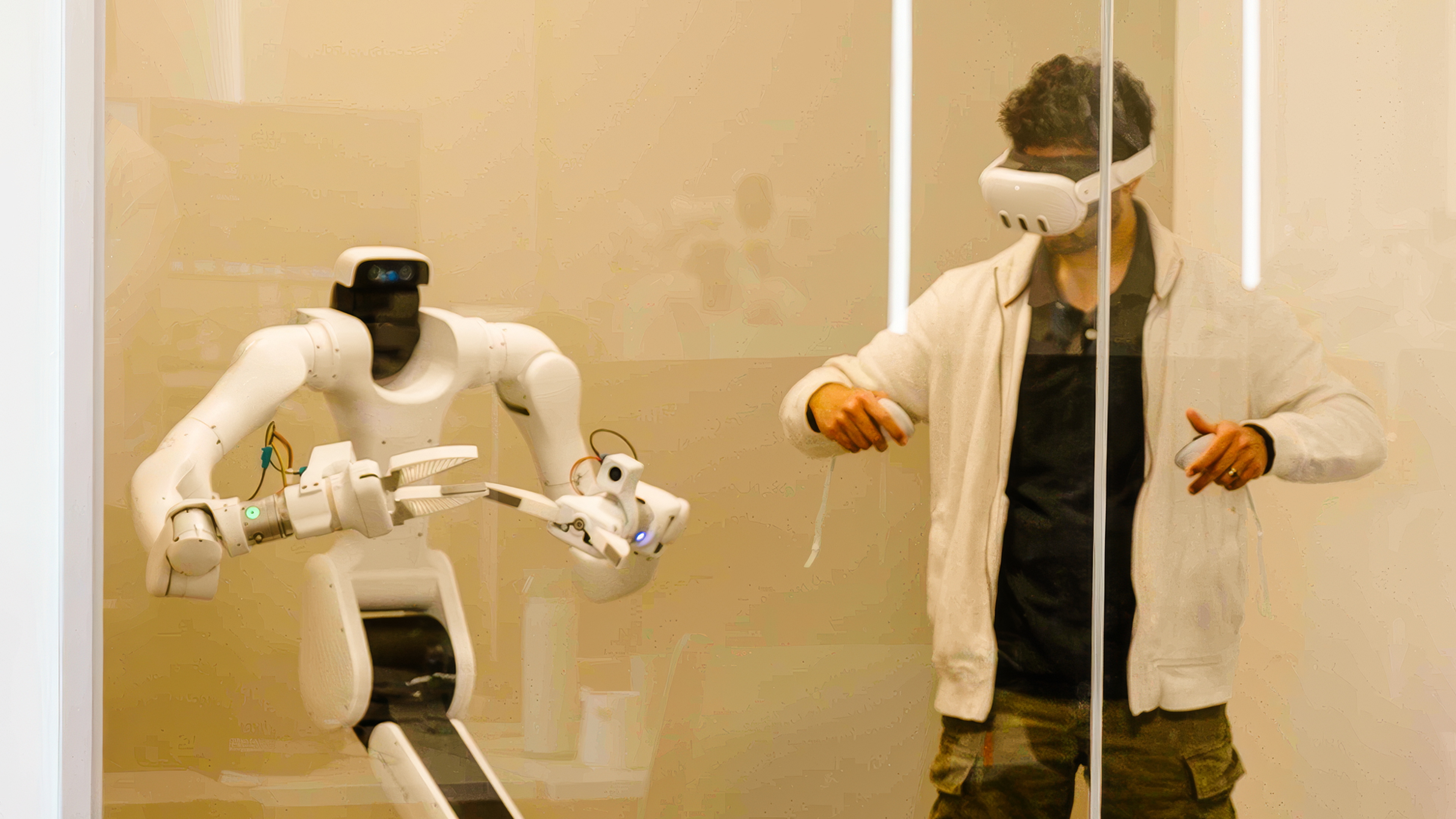 Vega working alongside a researcher in a lab